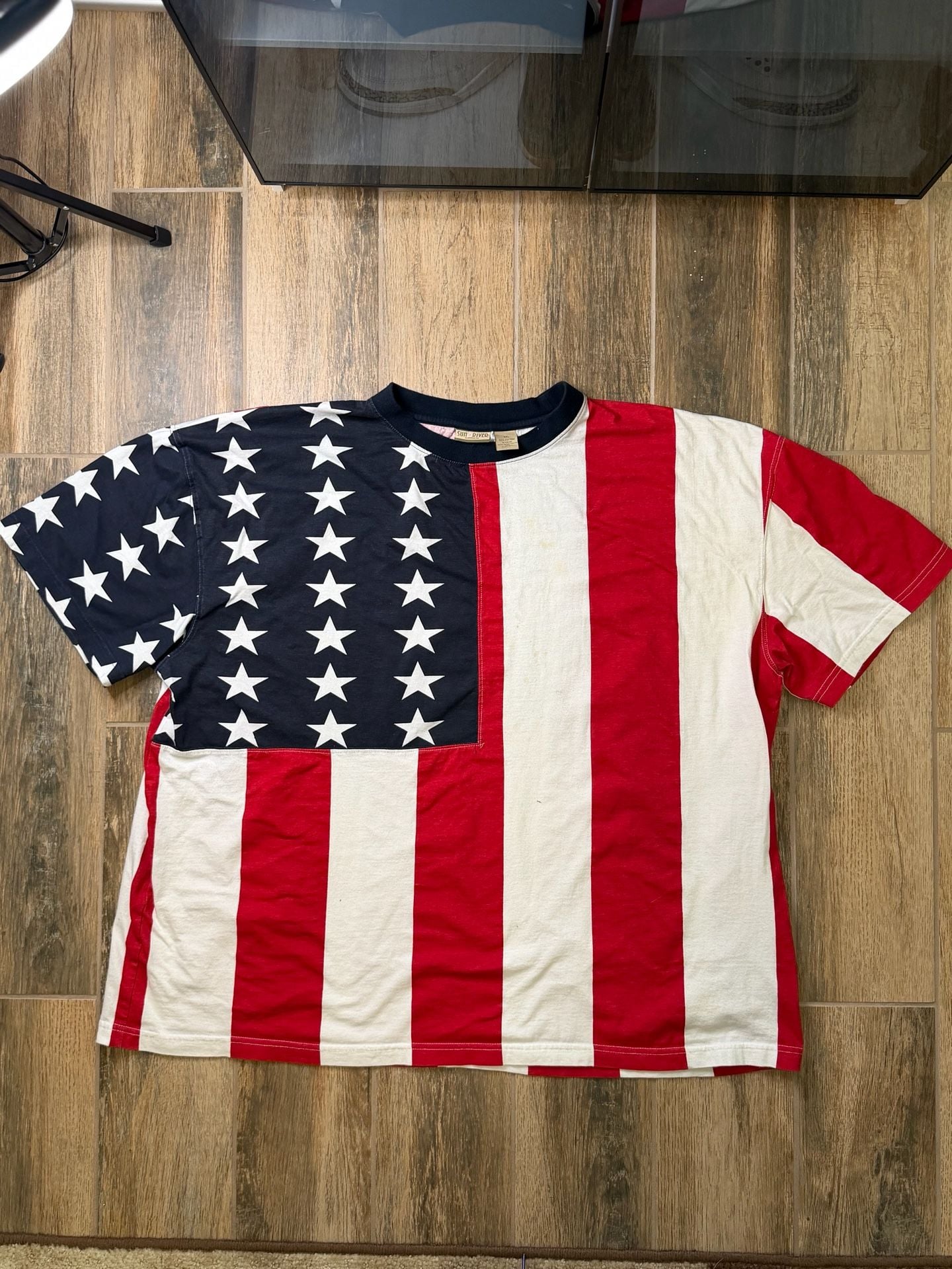 Vintage American Flag T Shirt USA Sun River Clothing Co. Size XXL Red White Blue 2