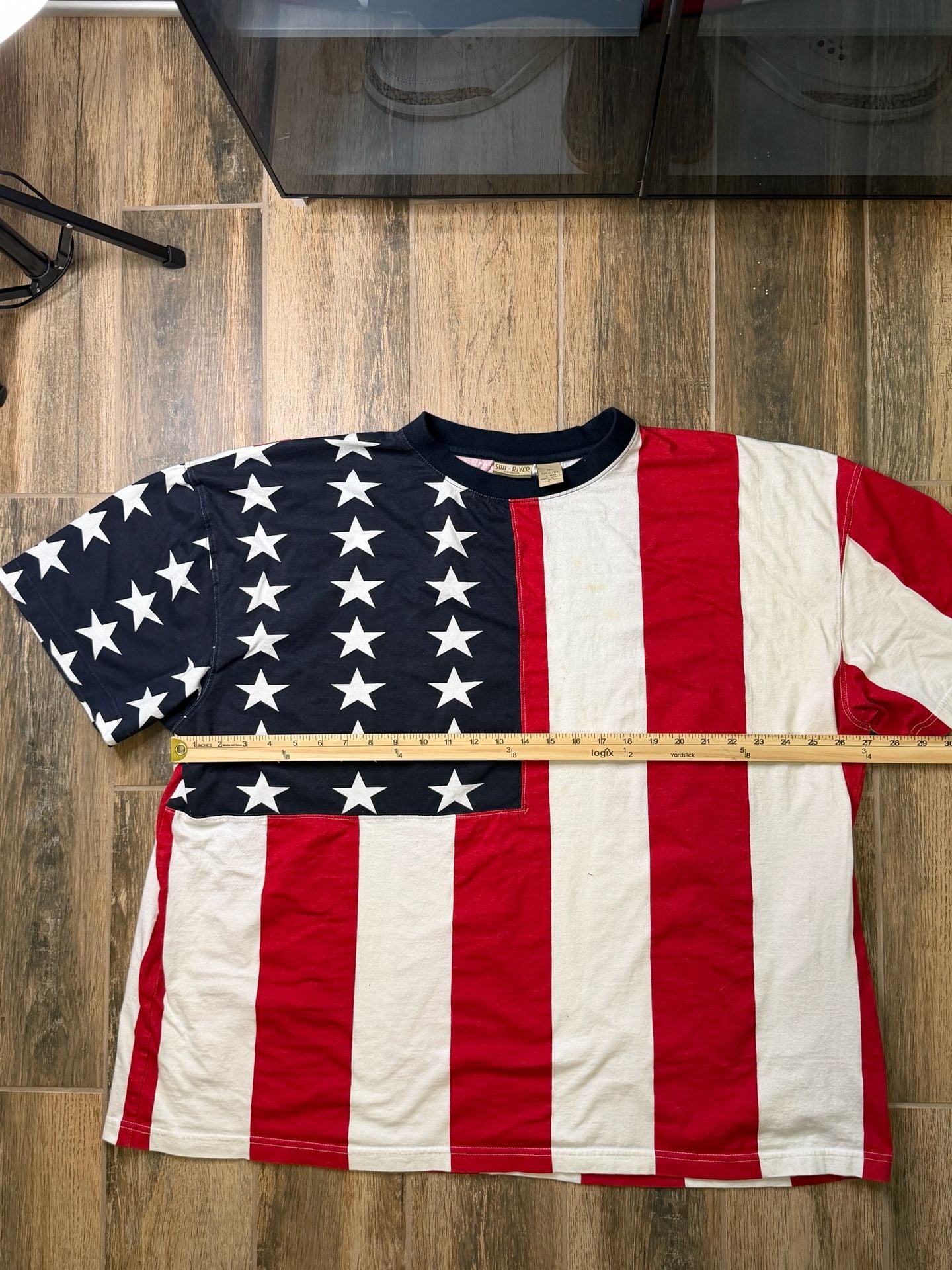 Vintage American Flag T Shirt USA Sun River Clothing Co. Size XXL Red White Blue 4