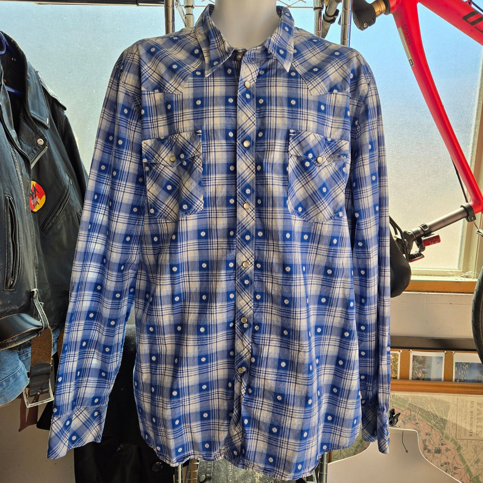 Tecovas Western Pearl Snap Shirt Size XXL Blue Plaid 2