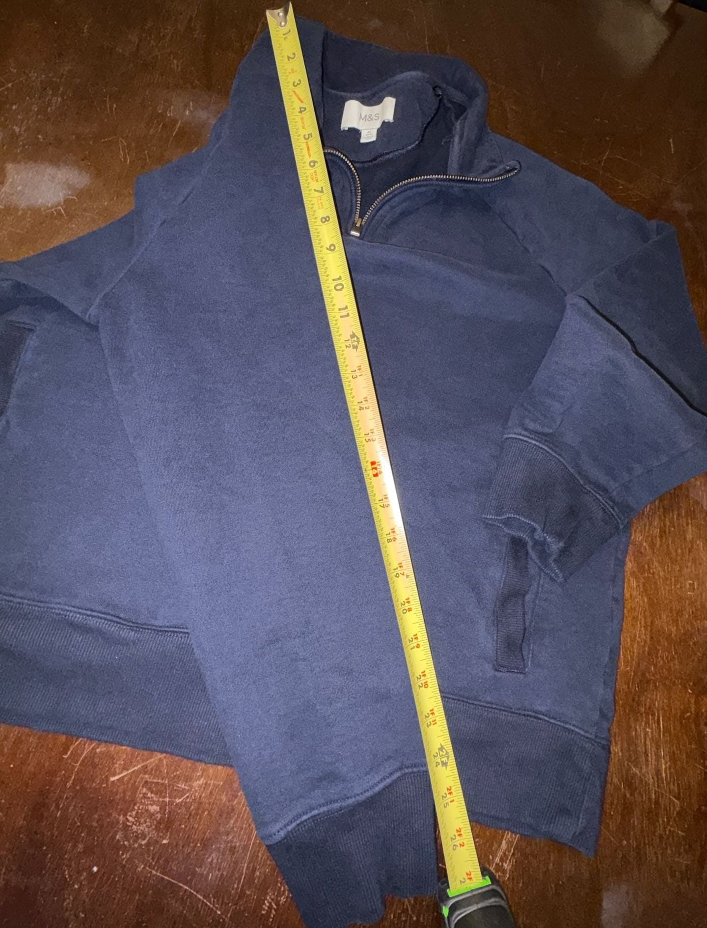 M&S Mens XL Navy Blue Quarter Zip Sweatshirt Cotton Pullover Mock Neck Casual 10