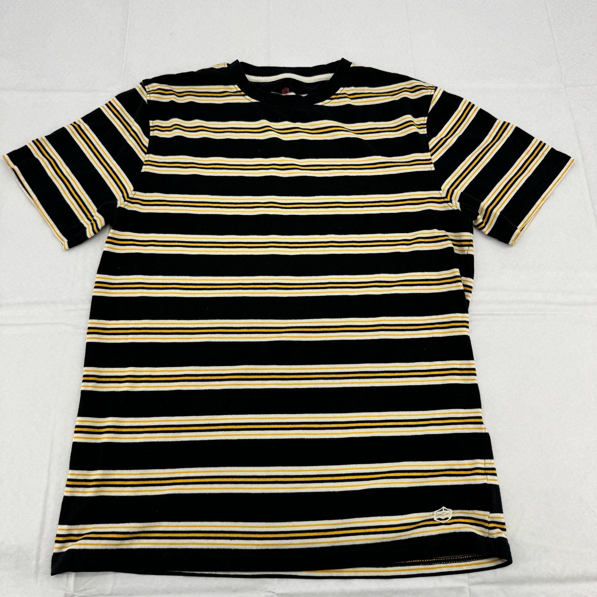 Zine Striped T-Shirt Size M Black Yellow White Short Sleeve Tee 2