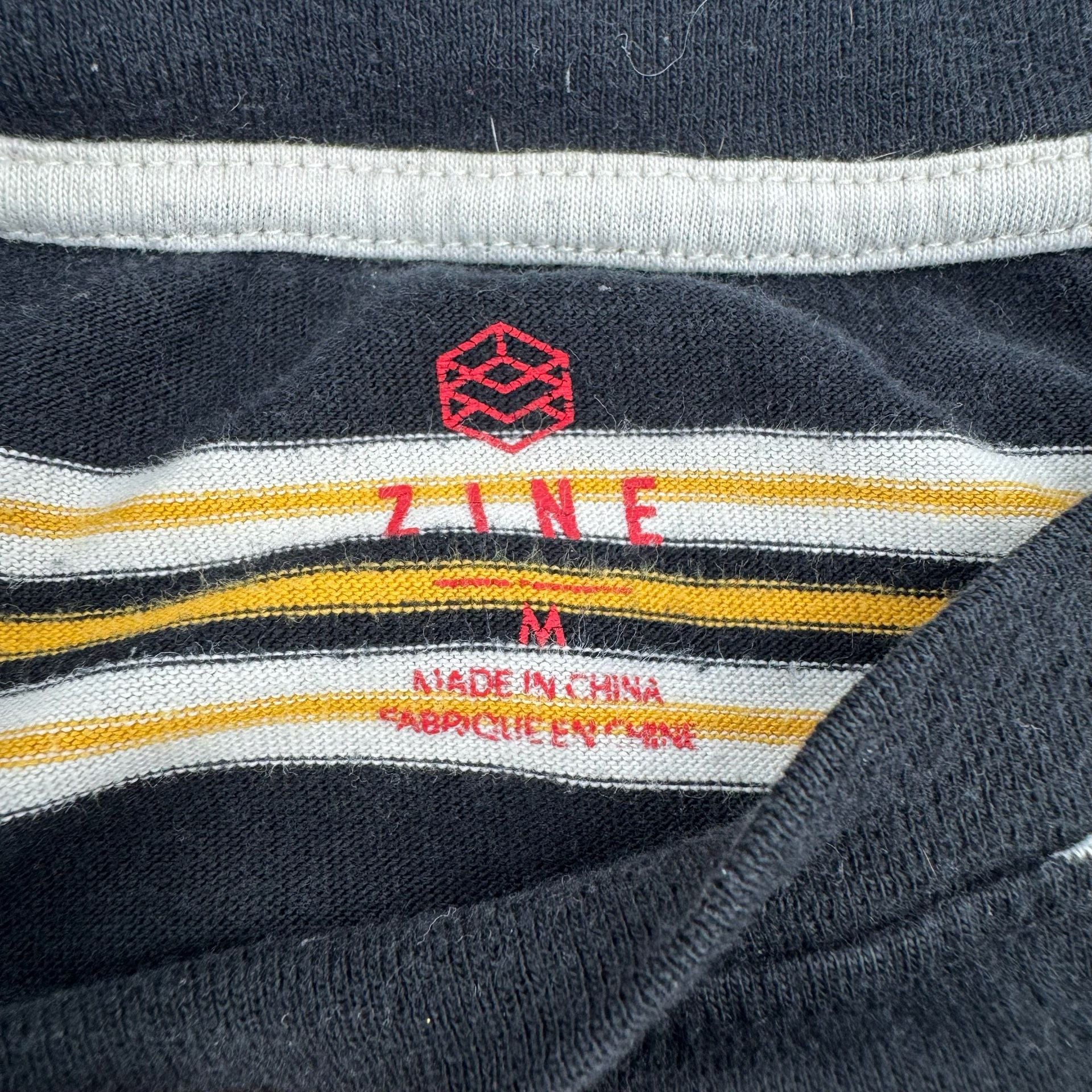 Zine Striped T-Shirt Size M Black Yellow White Short Sleeve Tee 3