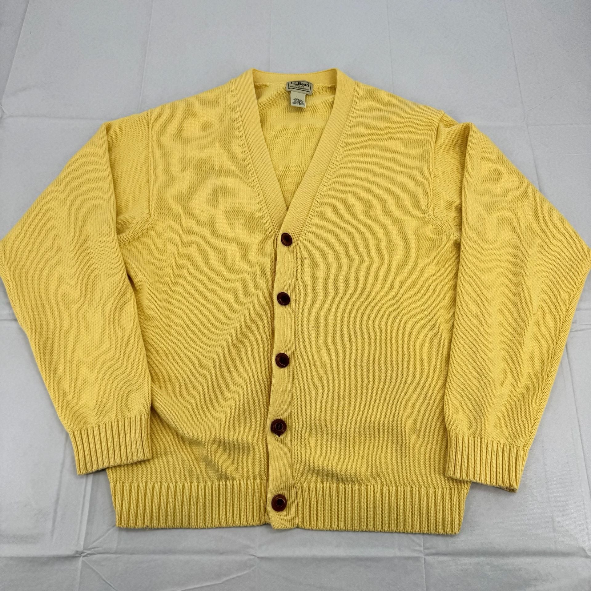 L.L. Bean Cotton V-Neck Cardigan Sweater Men's Size LG-REG Yellow 2