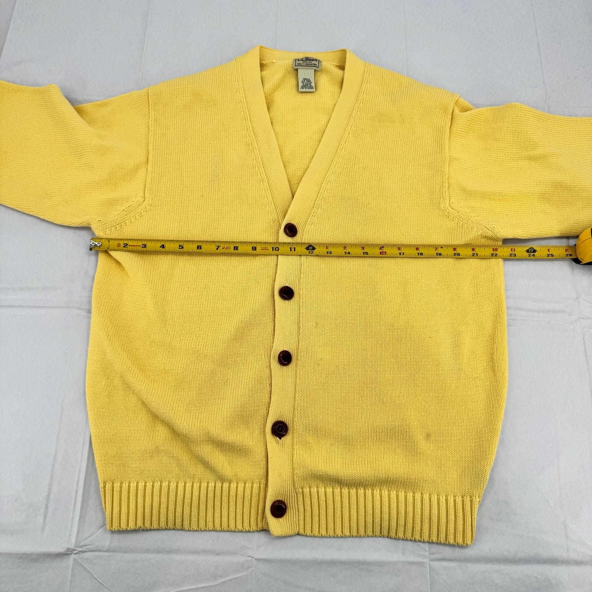 L.L. Bean Cotton V-Neck Cardigan Sweater Men's Size LG-REG Yellow 5