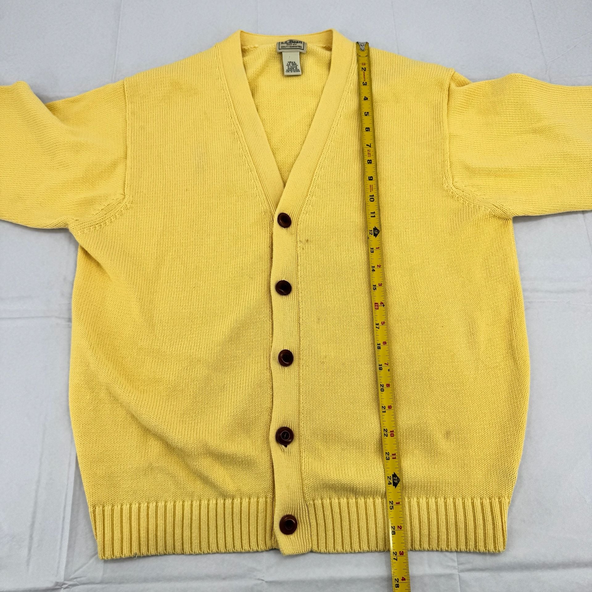L.L. Bean Cotton V-Neck Cardigan Sweater Men's Size LG-REG Yellow 6