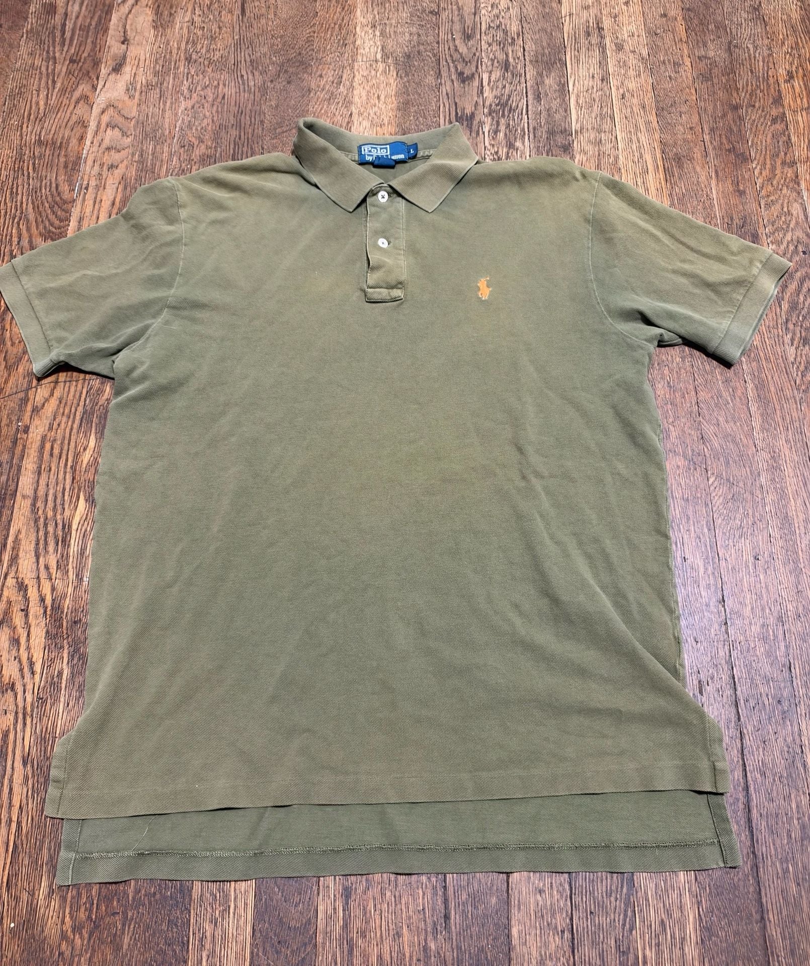 Vintage Fade Polo Ralph Lauren Polo Shirt Size L Olive Green Cotton Short Sleeve 2