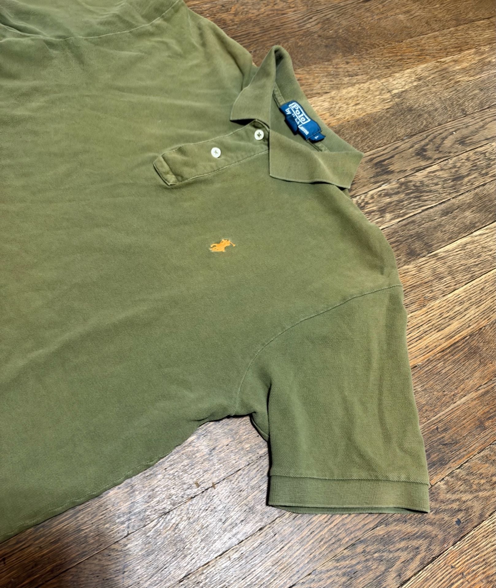 Vintage Fade Polo Ralph Lauren Polo Shirt Size L Olive Green Cotton Short Sleeve 3