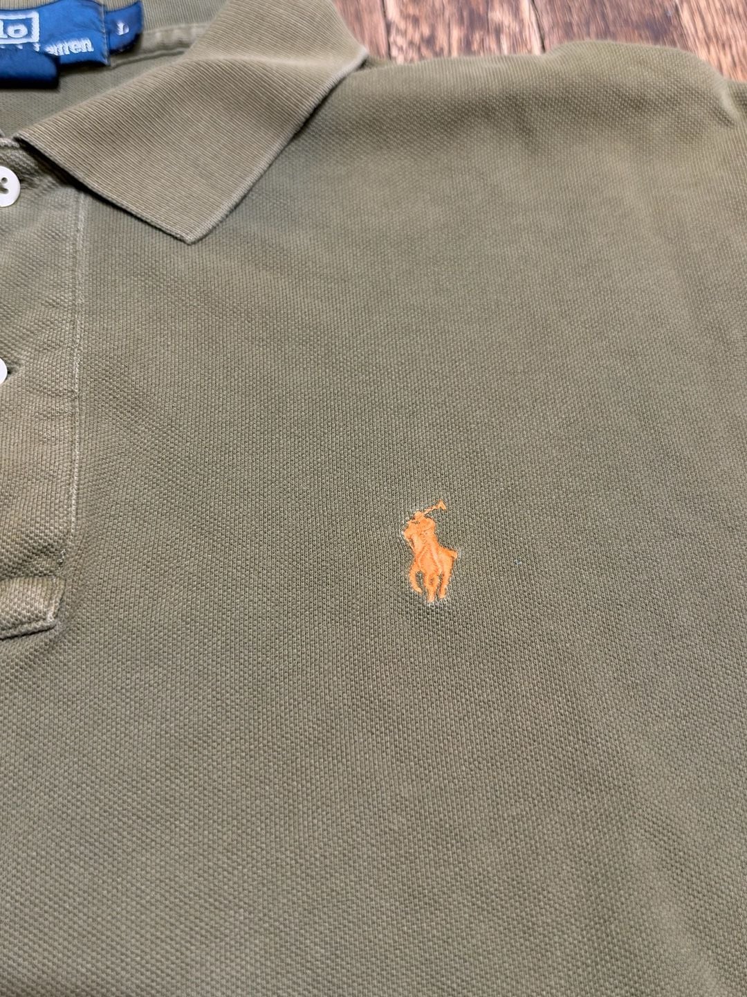 Vintage Fade Polo Ralph Lauren Polo Shirt Size L Olive Green Cotton Short Sleeve 8