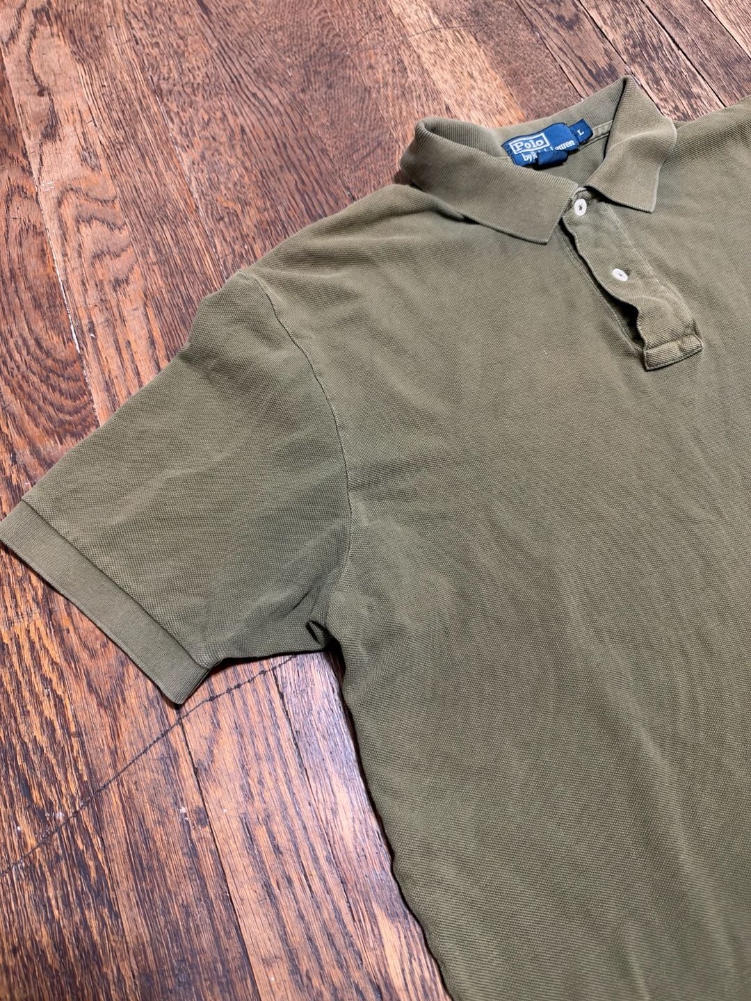 Vintage Fade Polo Ralph Lauren Polo Shirt Size L Olive Green Cotton Short Sleeve 9