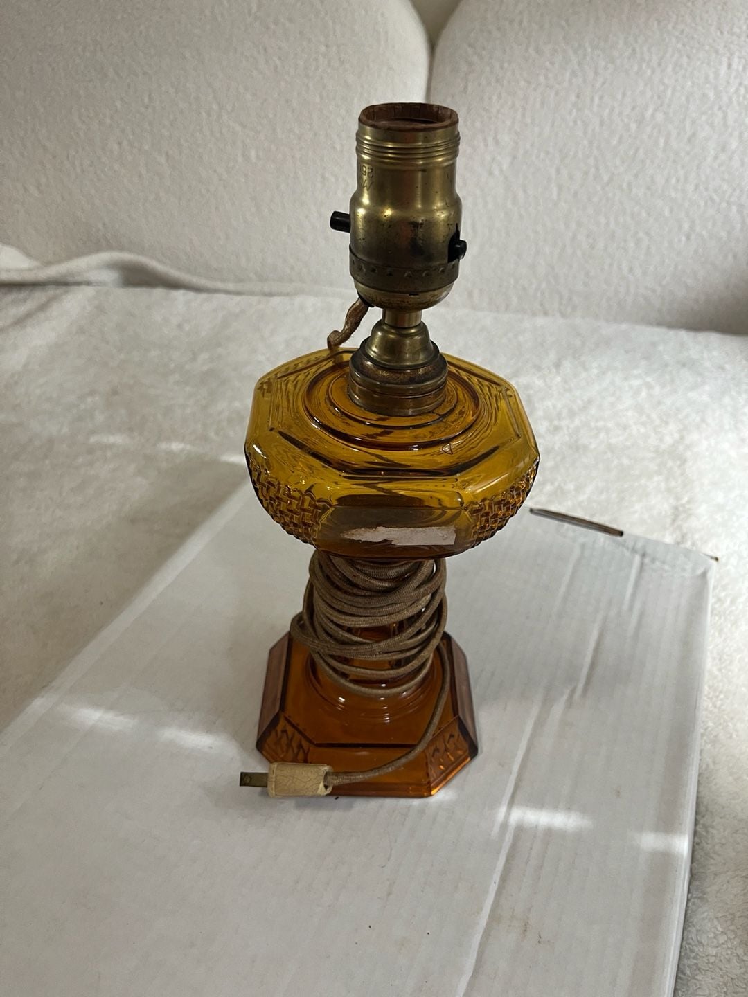 Vintage Amber Glass Table Lamp 1