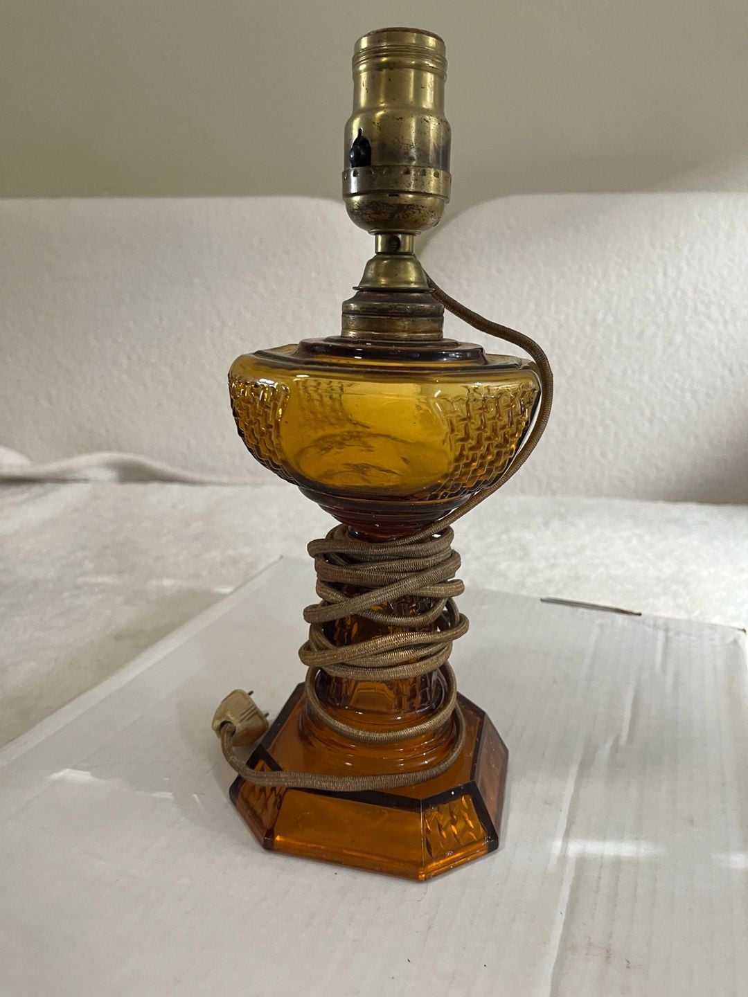 Vintage Amber Glass Table Lamp 2
