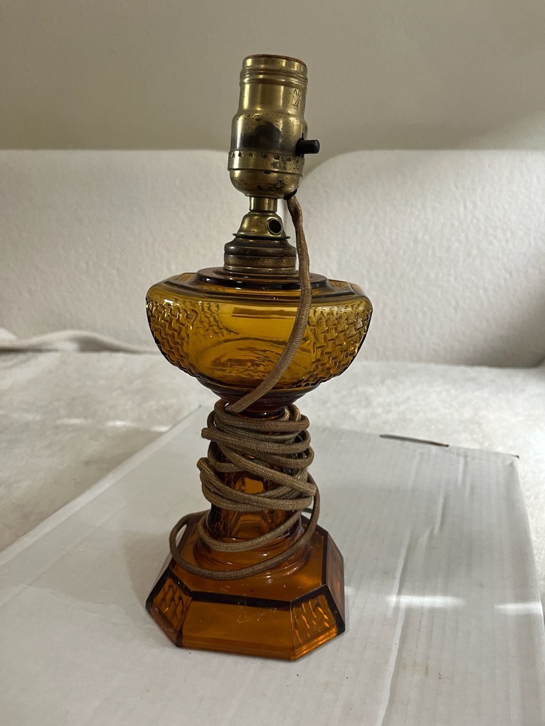 Vintage Amber Glass Table Lamp 3