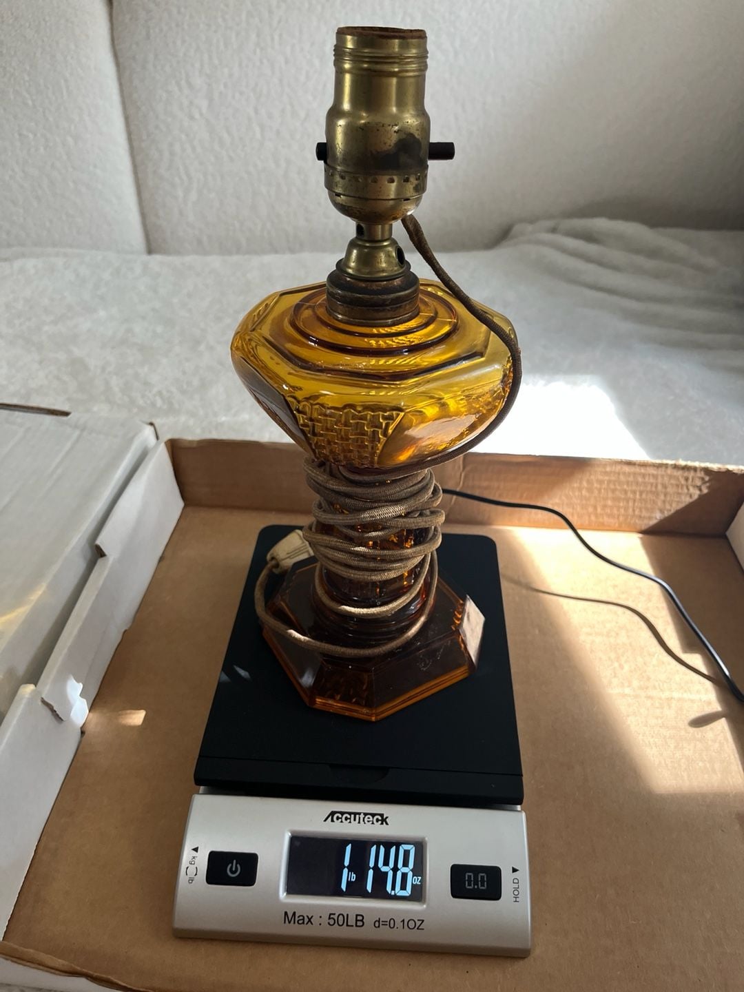 Vintage Amber Glass Table Lamp 6