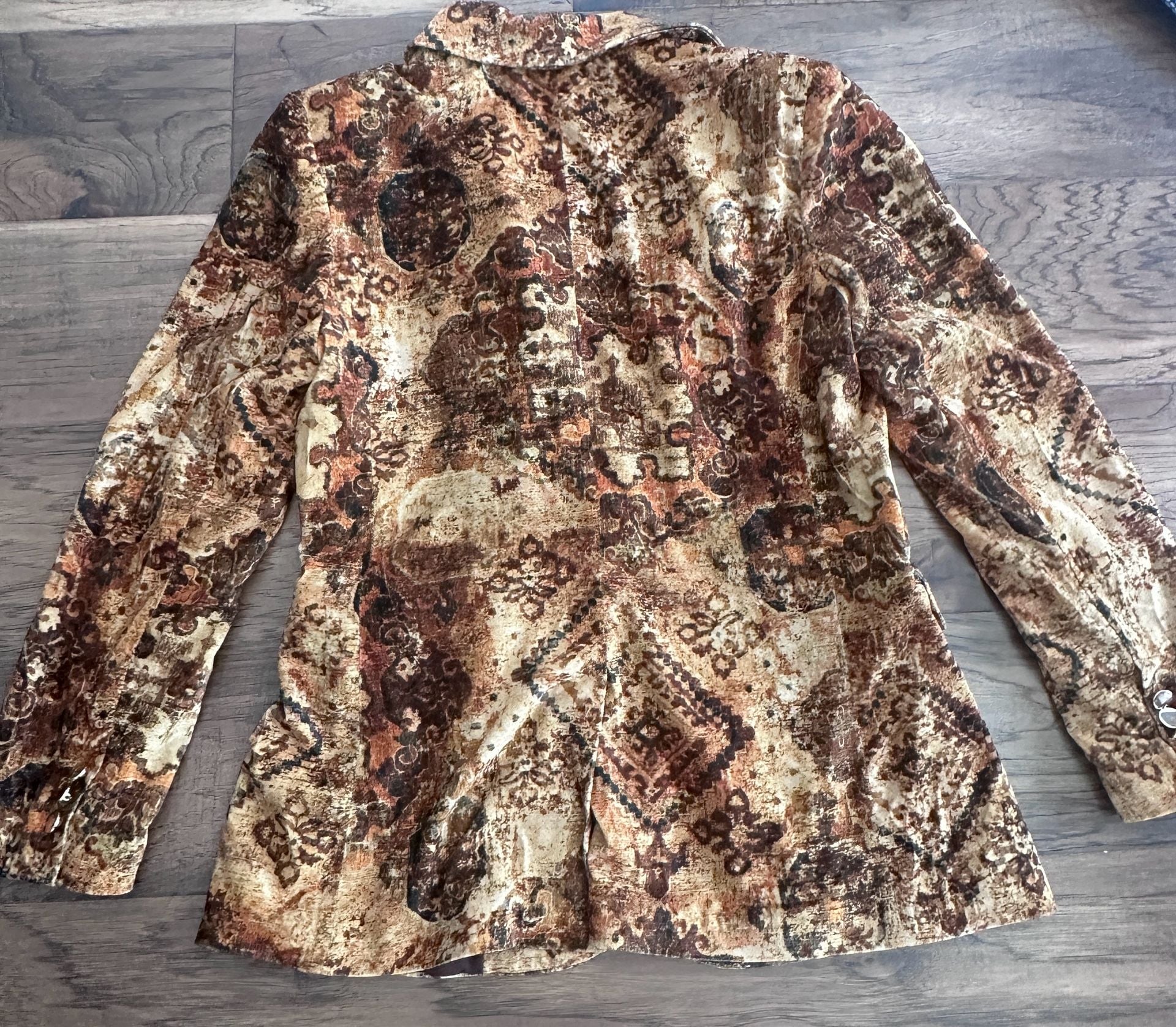B.yu Velvet Blazer Size M Brown Patterned Jacket Made in Italy 7