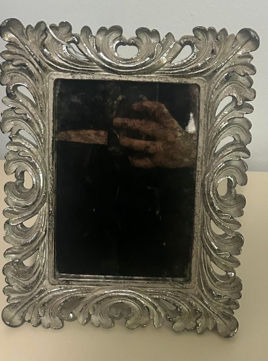 Ornate Silver Scrollwork Wall Mirror Distressed Finish 1