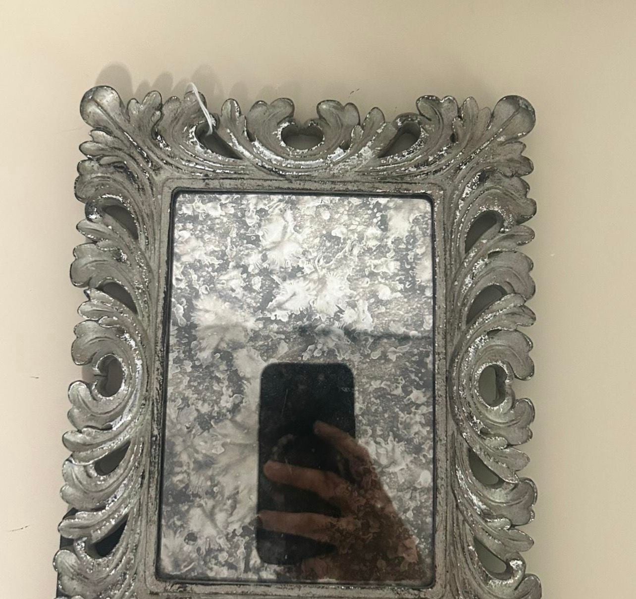 Ornate Silver Scrollwork Wall Mirror Distressed Finish 2