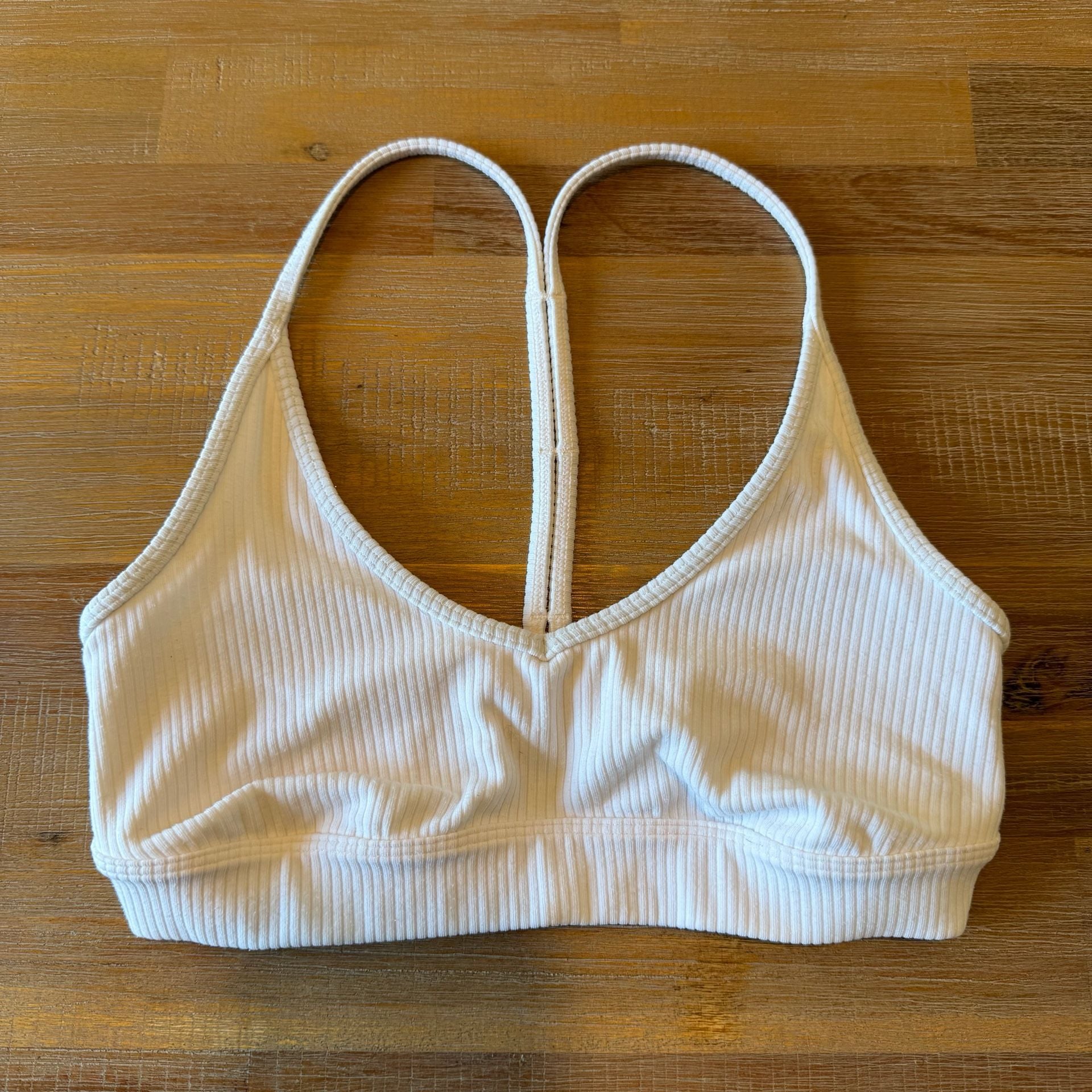 Alo Yoga Wellness Bra White Ribbed Scoop Neck Sports Bra Top Size XS Extra Small 2