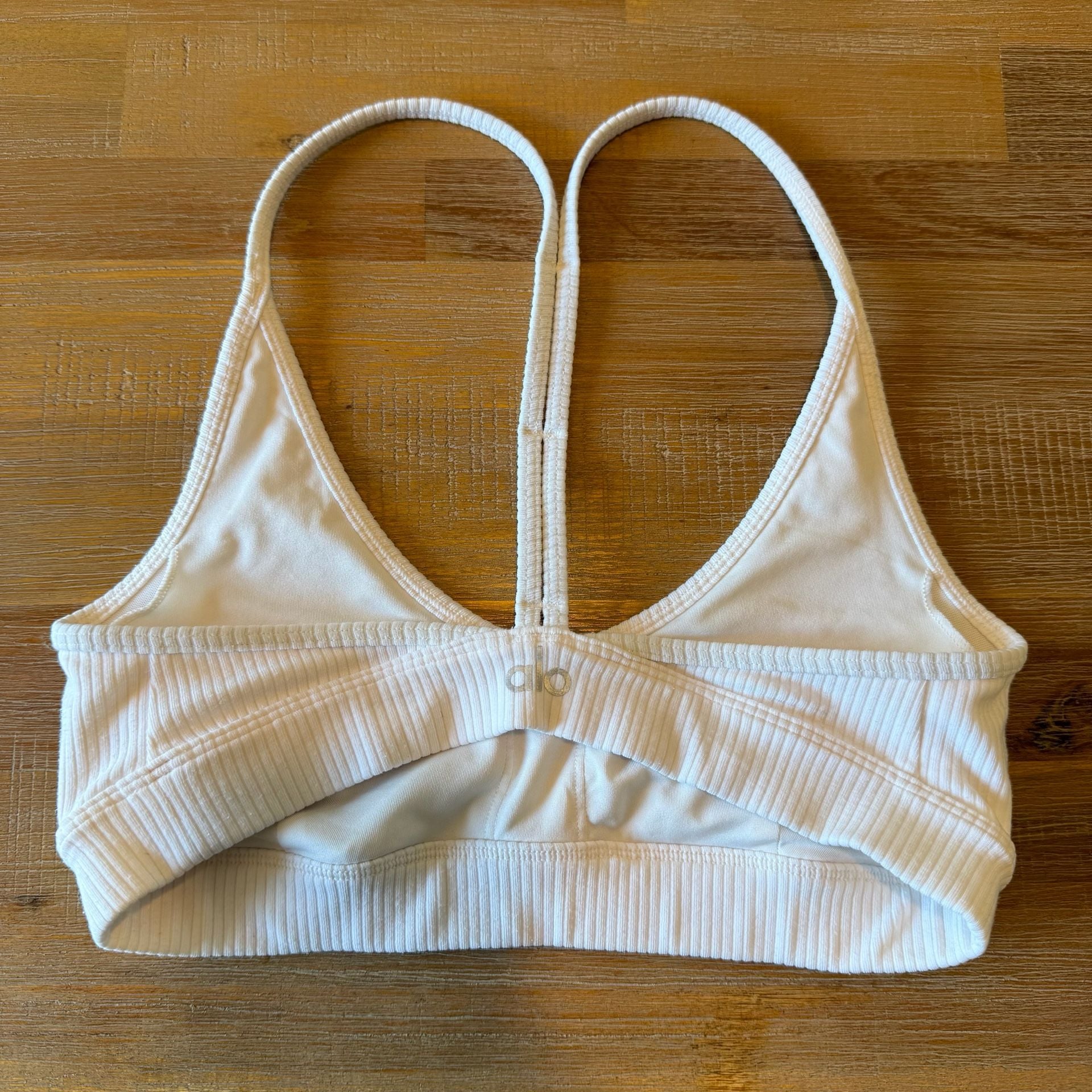 Alo Yoga Wellness Bra White Ribbed Scoop Neck Sports Bra Top Size XS Extra Small 3