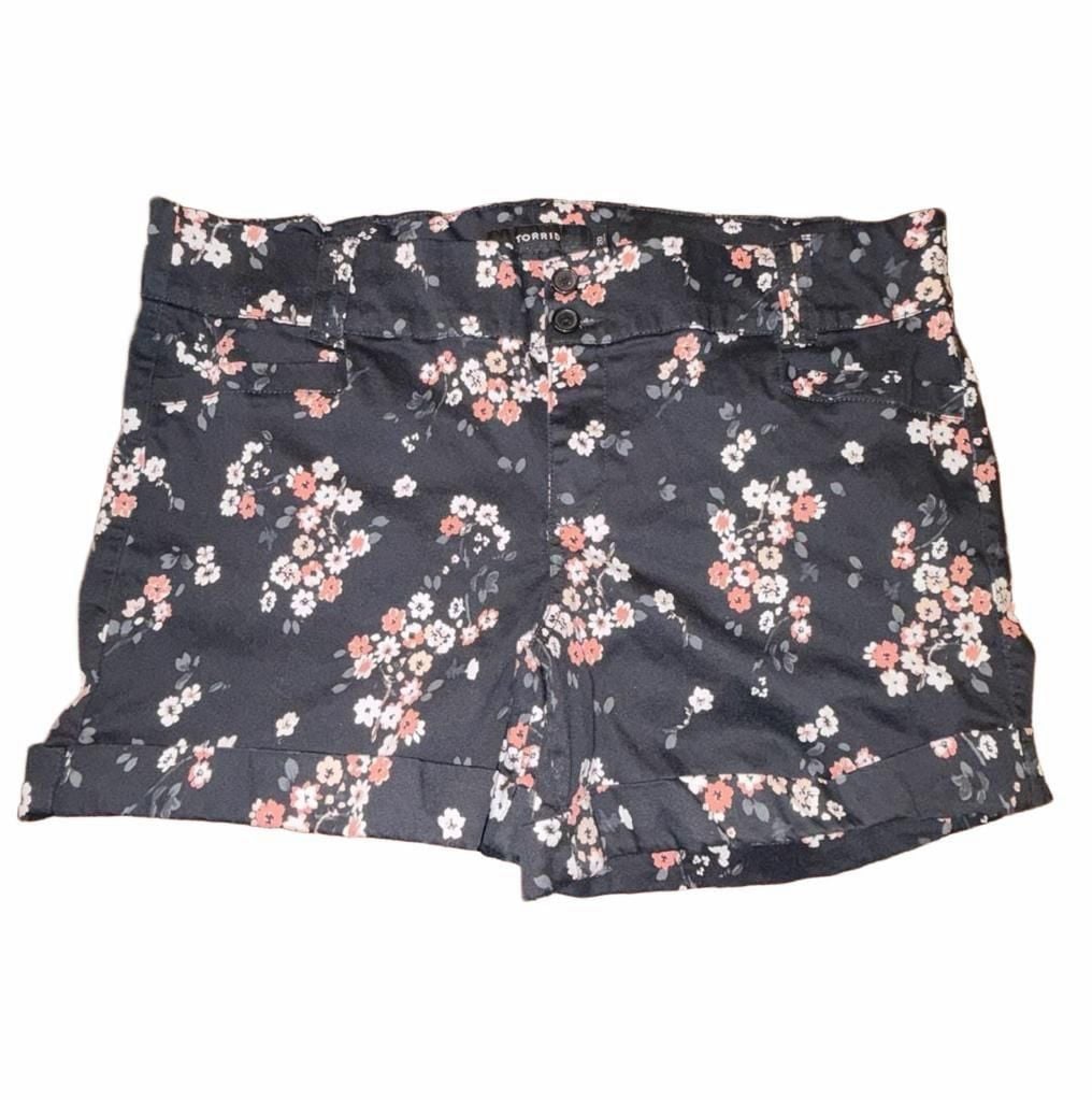 Torrid Shorts Womens 20 Black Pink Floral Print Cuffed Stretch Cotton Summer 2