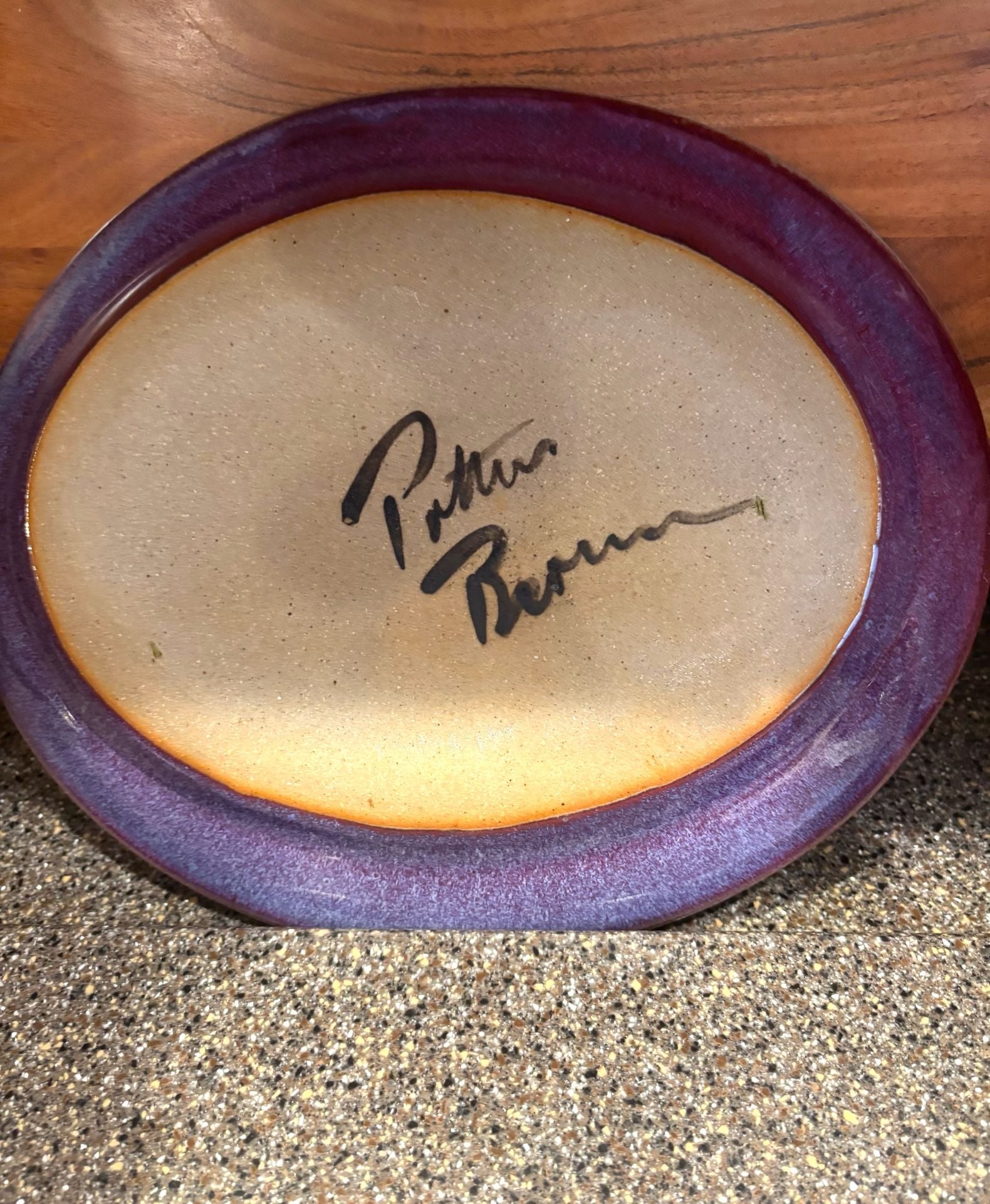 Potter Berman Signed Studio Art Pottery Purple Drip Glaze Oval Platter 2