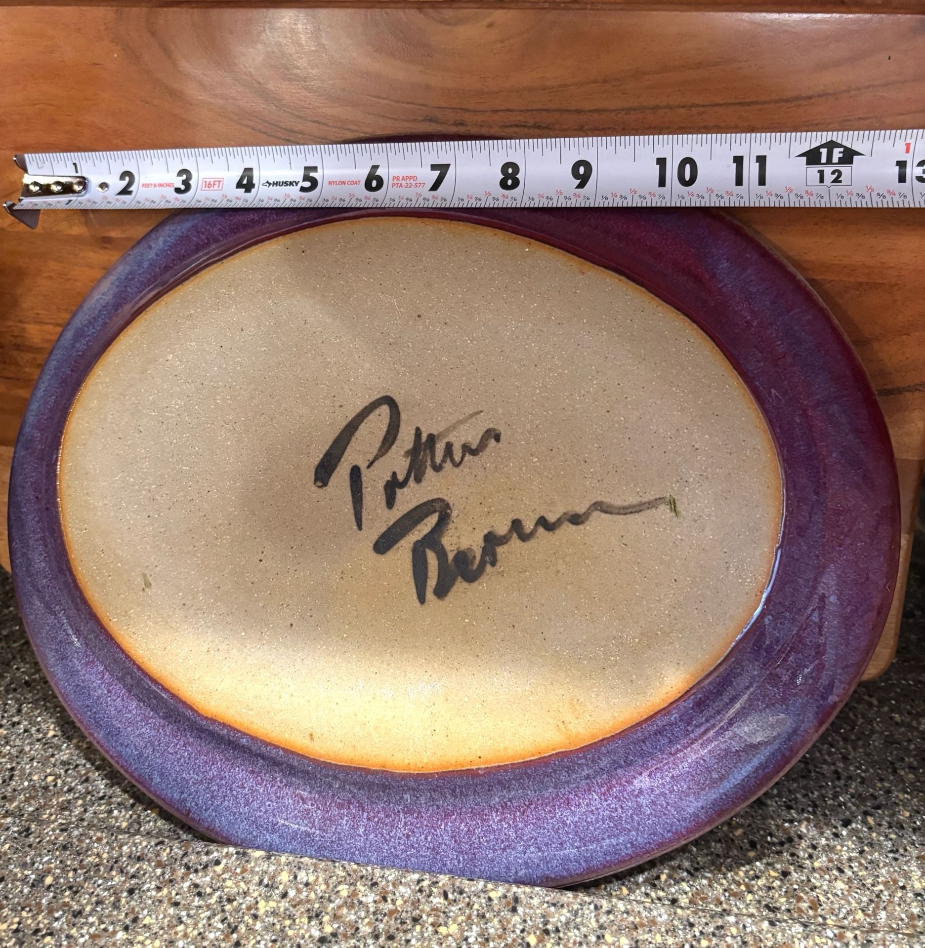 Potter Berman Signed Studio Art Pottery Purple Drip Glaze Oval Platter 3