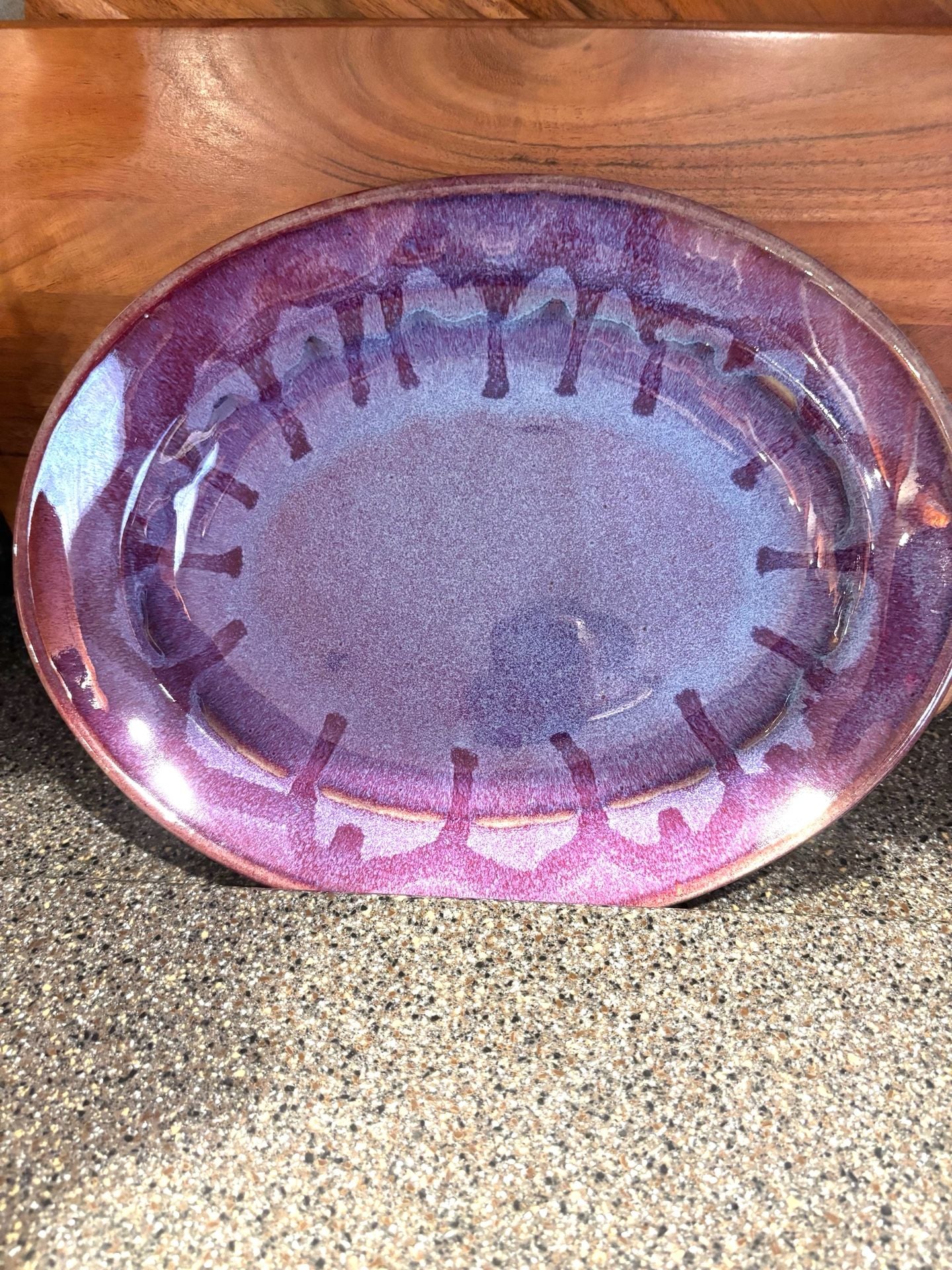 Potter Berman Signed Studio Art Pottery Purple Drip Glaze Oval Platter 5