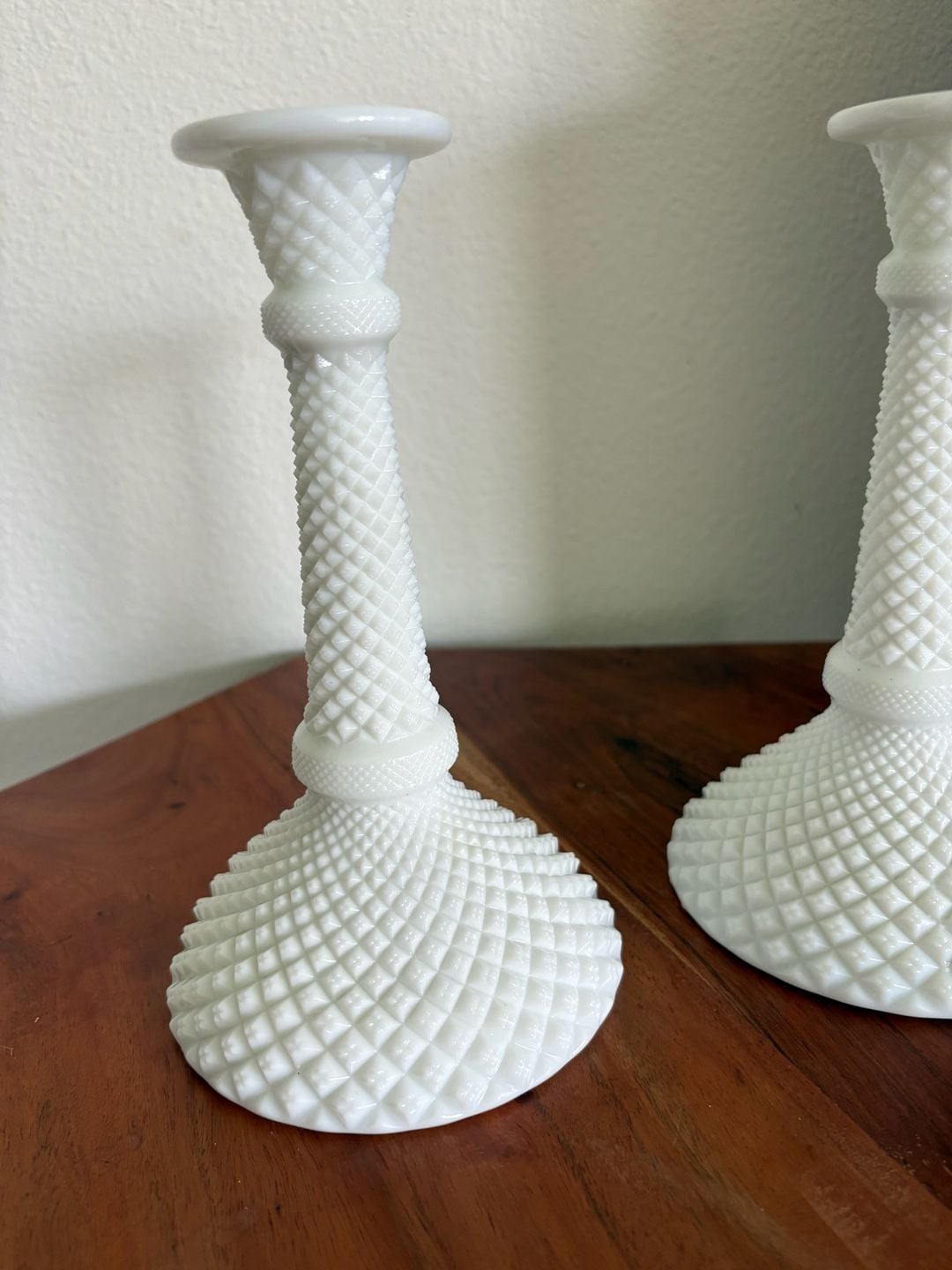 Vintage Westmoreland English Hobnail Milk Glass Candlestick set 8 in. 2