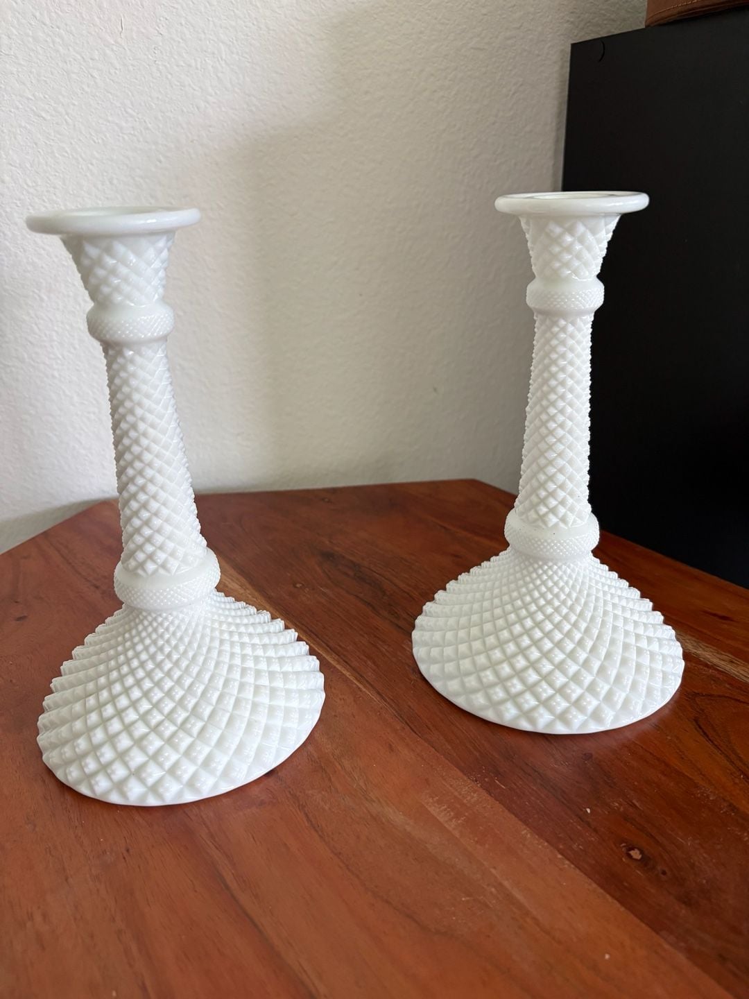 Vintage Westmoreland English Hobnail Milk Glass Candlestick set 8 in. 6