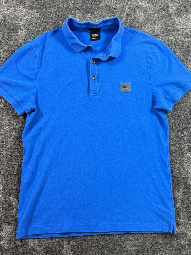Men’s Boss Hugo Boss Polo Shirt Size M Slim Fit Blue Logo Patch 3