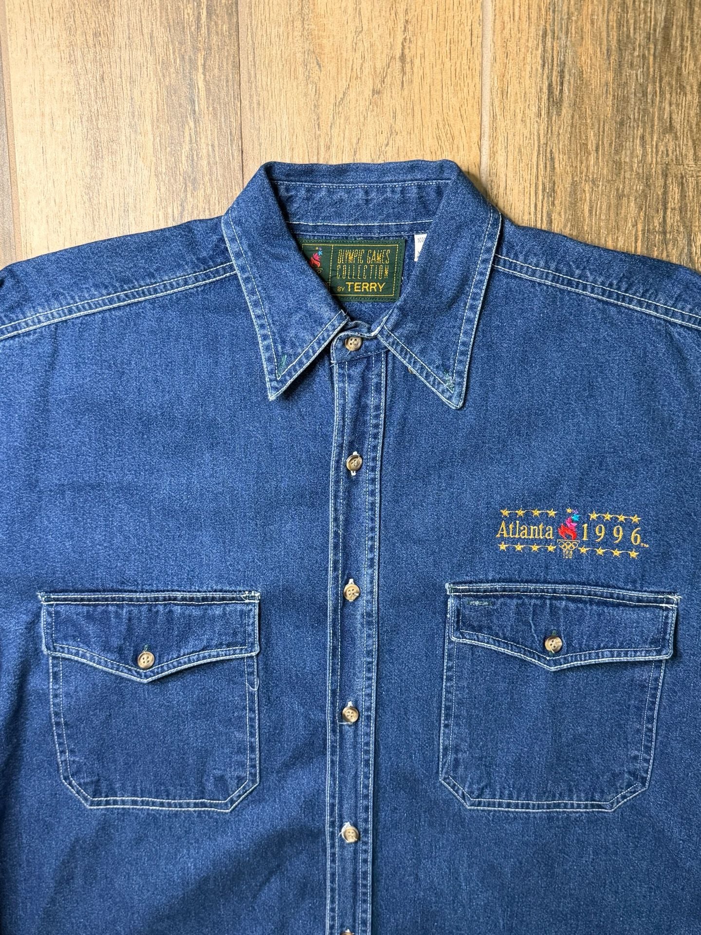 Vintage 1996 Denim Button Up Jacket Atlanta Olympic Games Collection By Terry 2