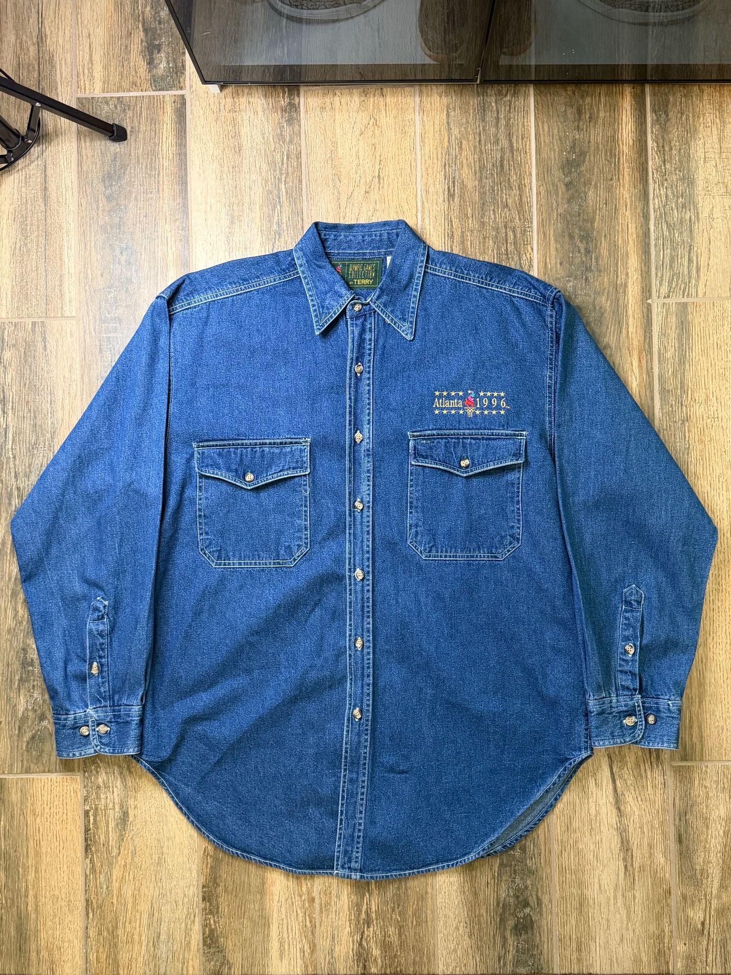 Vintage 1996 Denim Button Up Jacket Atlanta Olympic Games Collection By Terry 3