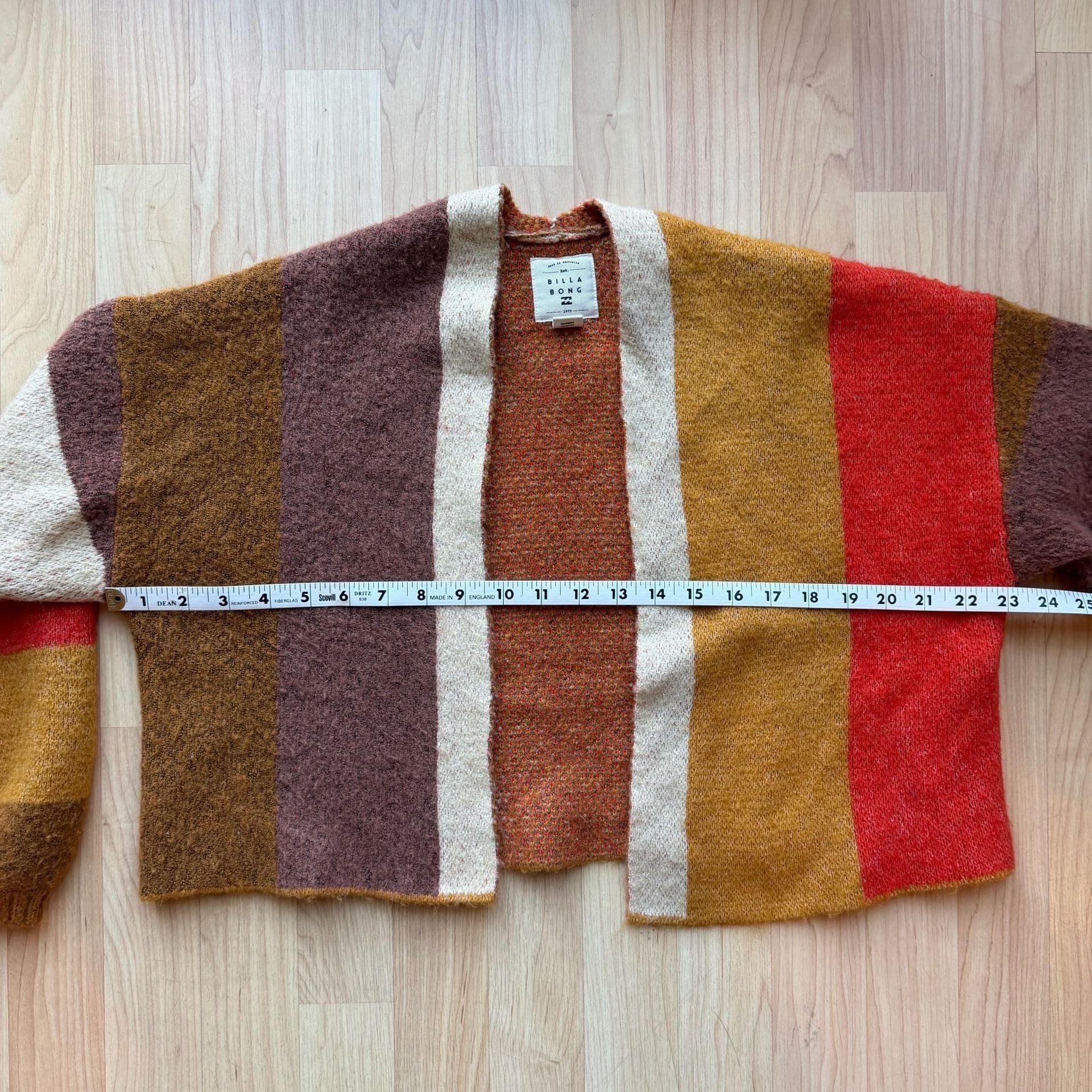 Billabong Women's Striped Open Front Cropped Cardigan Sweater Retro Striped Small 11