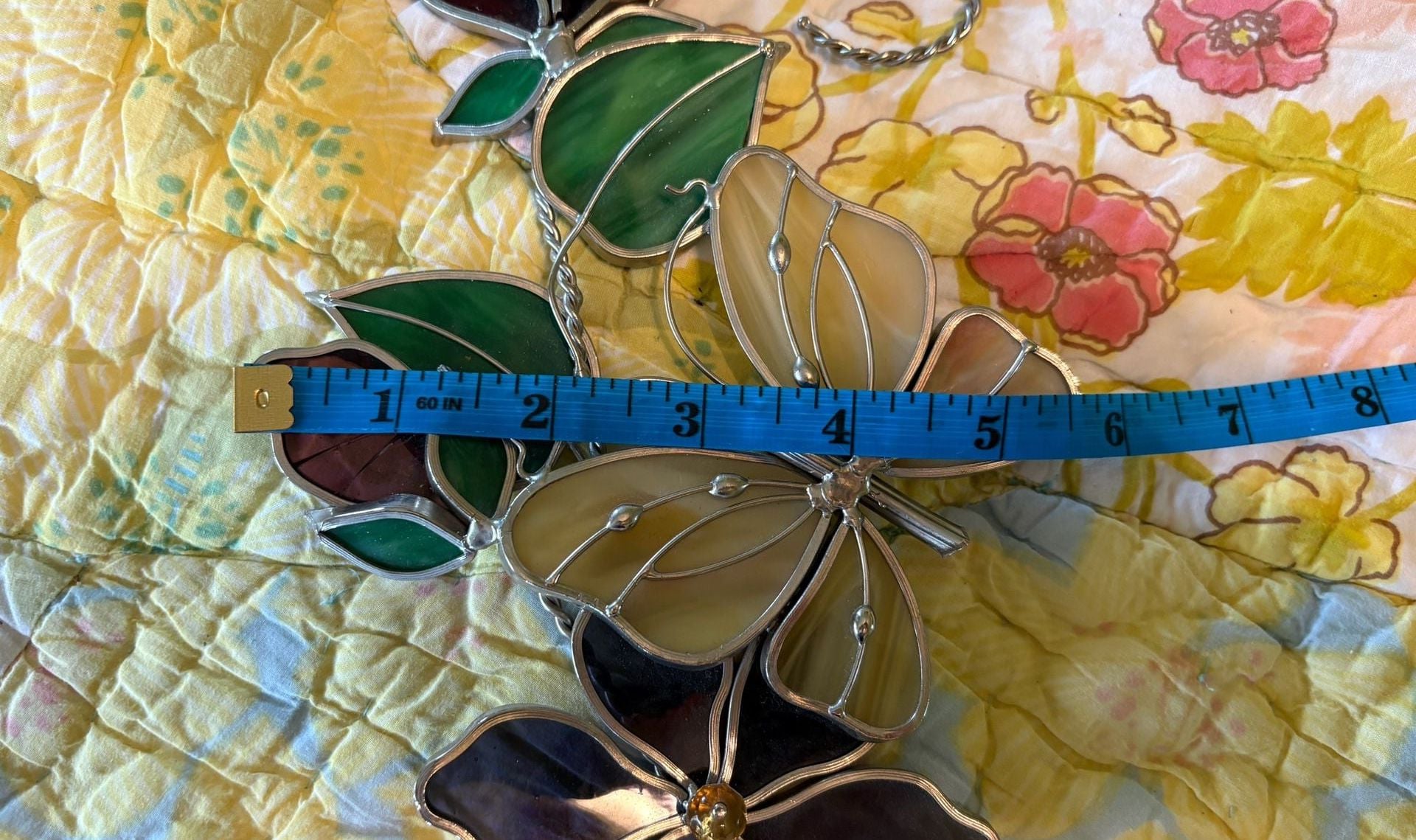 Flawed  Stained Glass Floral Butterfly Suncatcher Hanging Panel Art 7