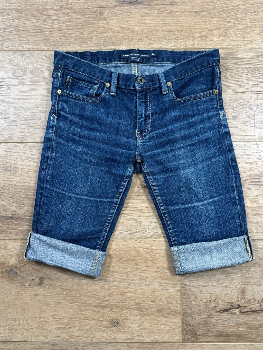 Ralph Lauren Sport Denim Bermuda Shorts Cuffed Blue Stretch Size 28 3