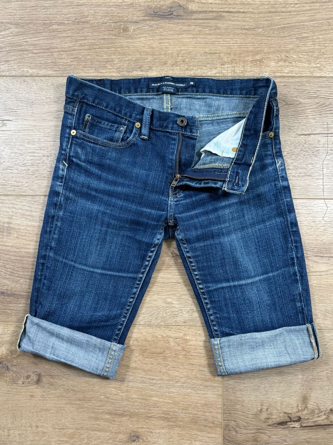 Ralph Lauren Sport Denim Bermuda Shorts Cuffed Blue Stretch Size 28 5
