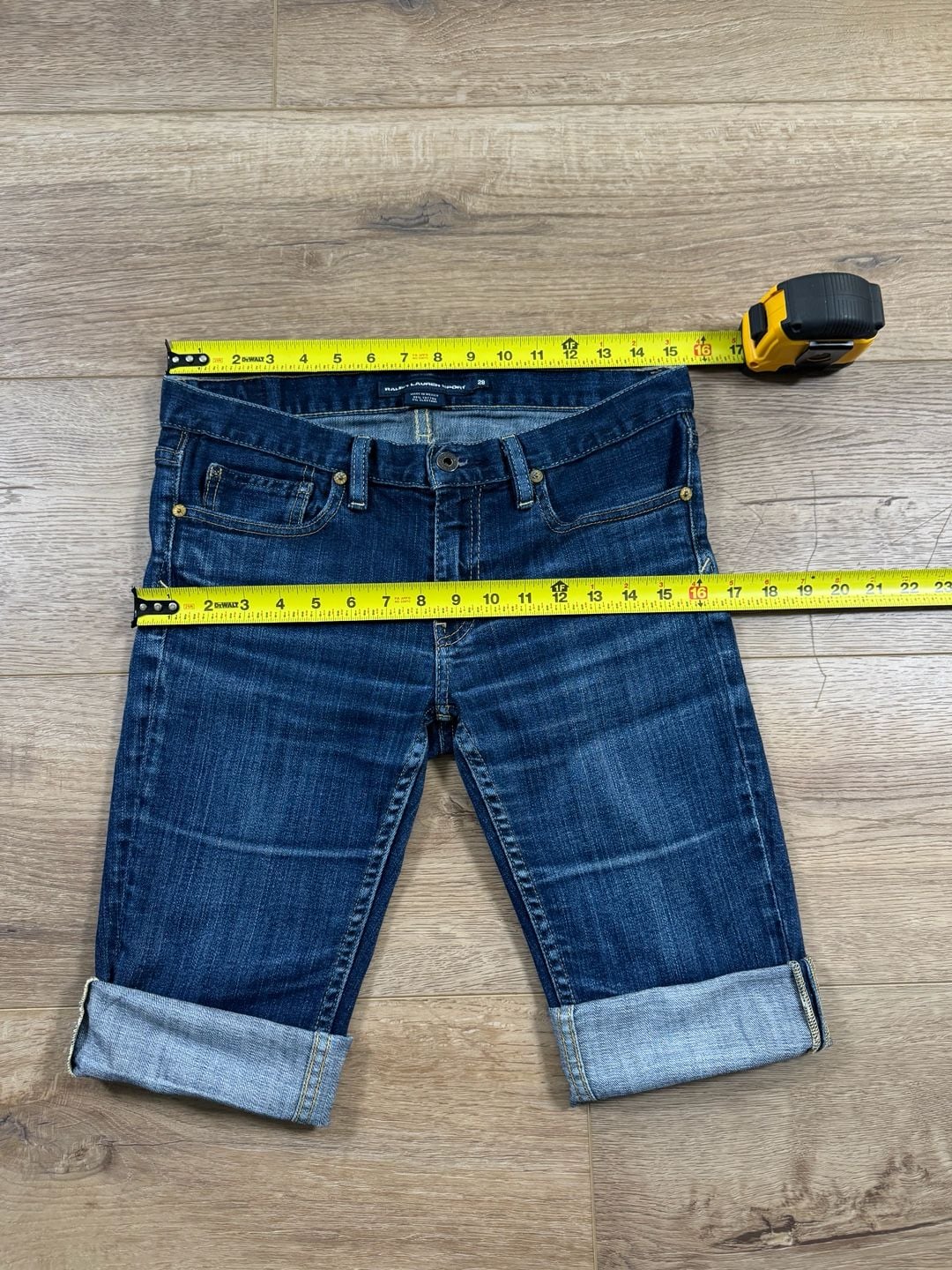 Ralph Lauren Sport Denim Bermuda Shorts Cuffed Blue Stretch Size 28 6