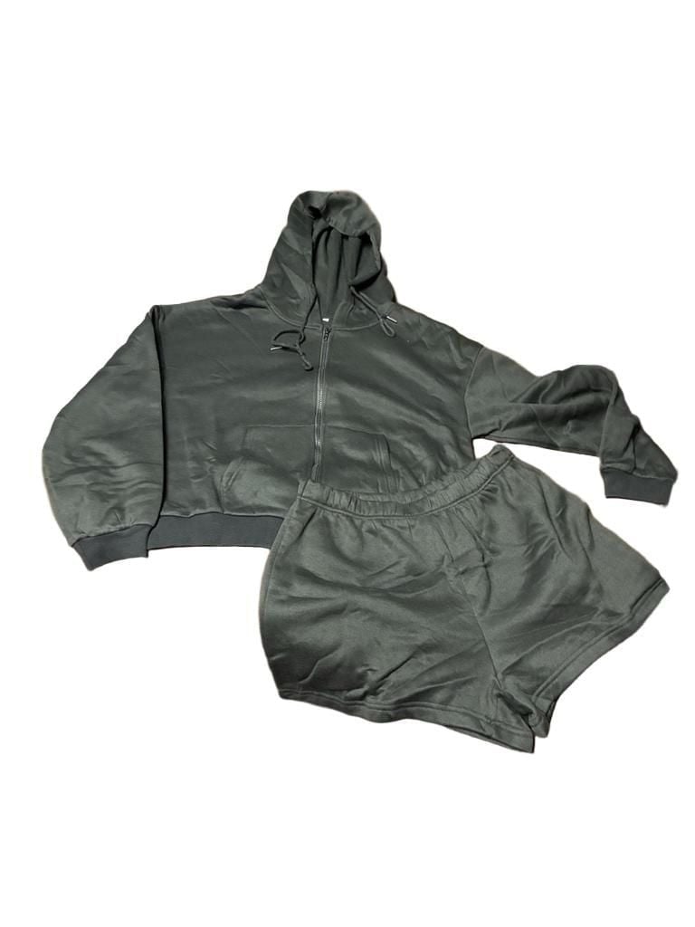 Unbranded Zip-Up Hoodie And Shorts Set Size XL Dark Green 1