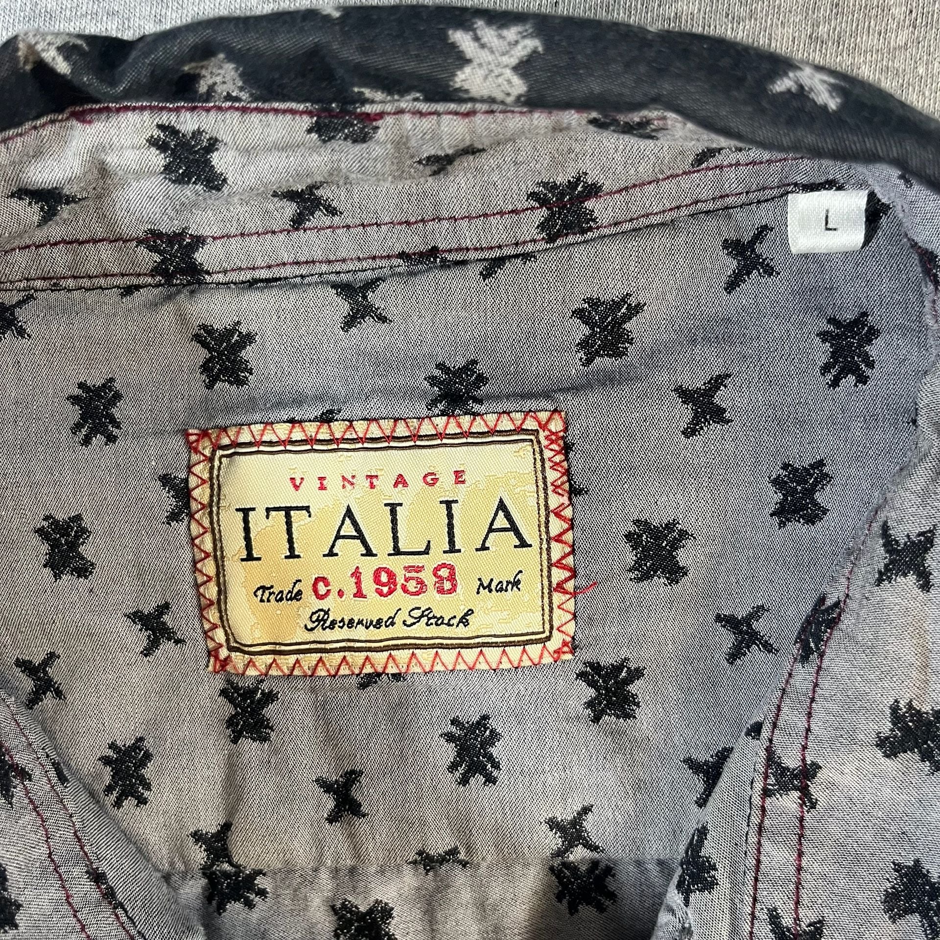 Vintage Italia Black Long Sleeve Button Down Star Print Shirt Men’s L 7
