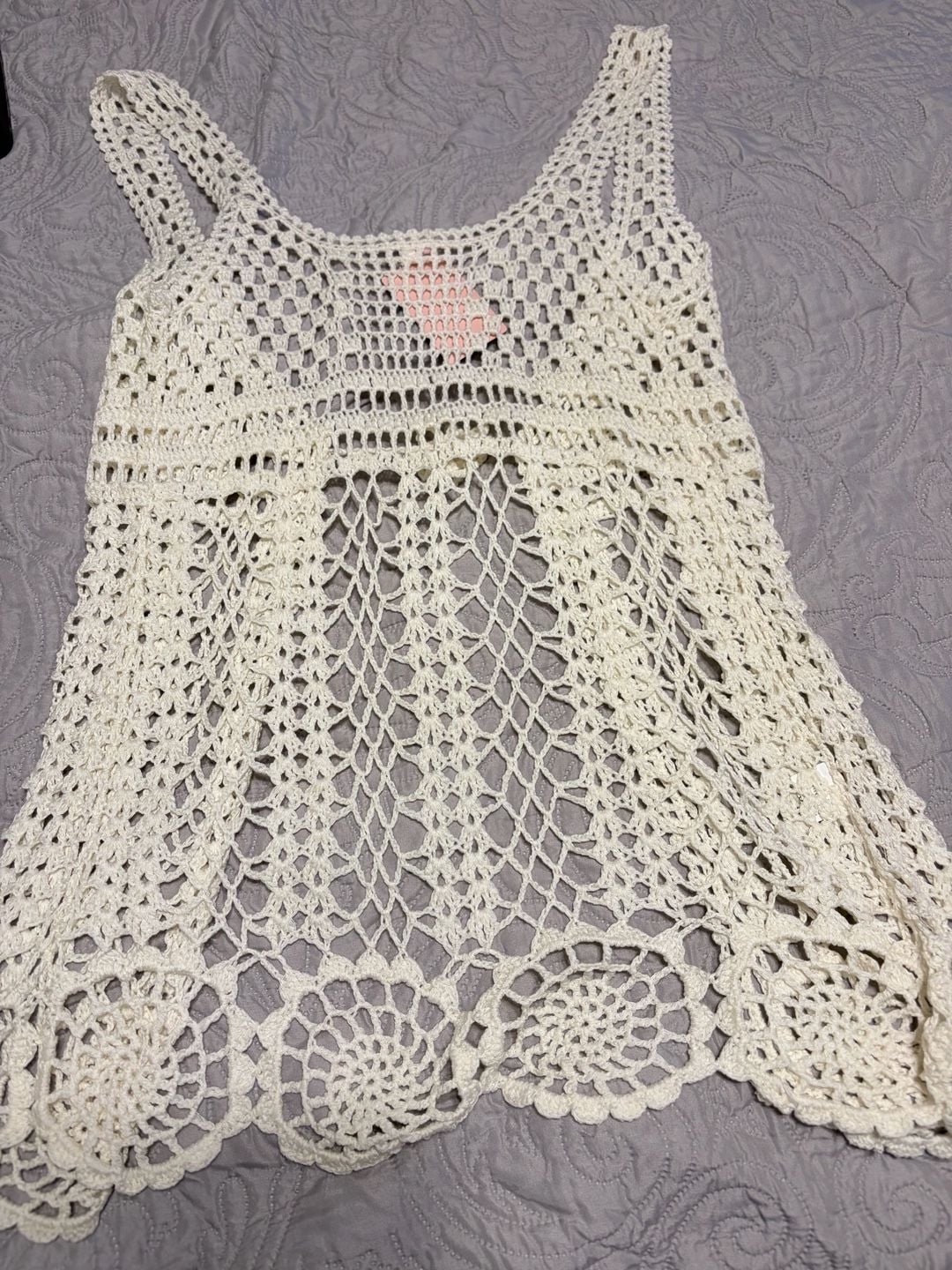 36 Point 5 Crochet Vest Large Ivory Cream Tie Front Boho Sleeveless NWT 3
