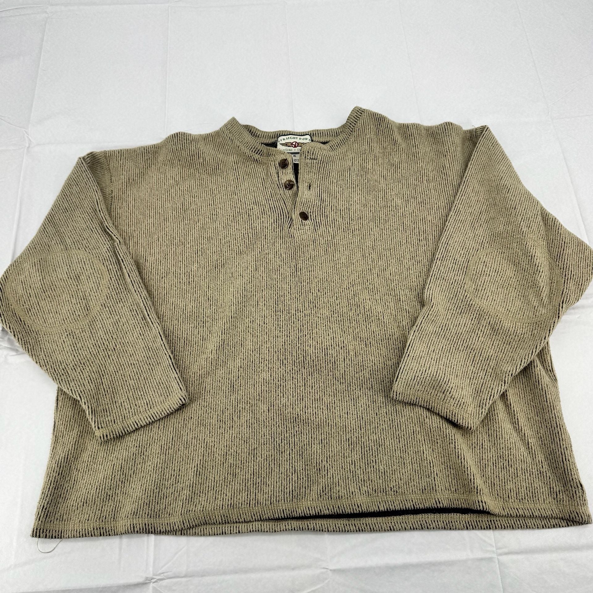 Vintage Straight Down Henley Sweater Size XL Tan Long Sleeve Cotton USA 2