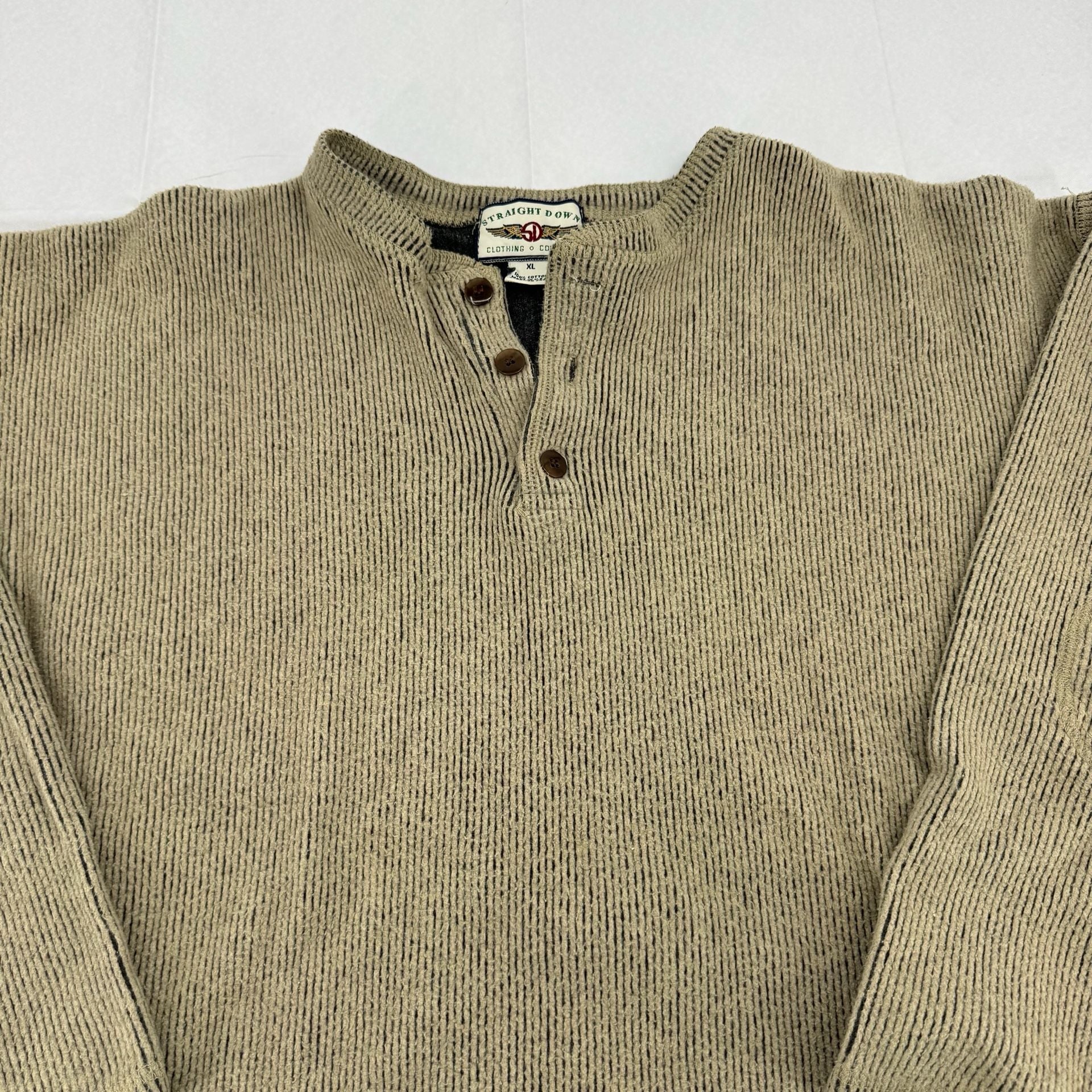 Vintage Straight Down Henley Sweater Size XL Tan Long Sleeve Cotton USA 4
