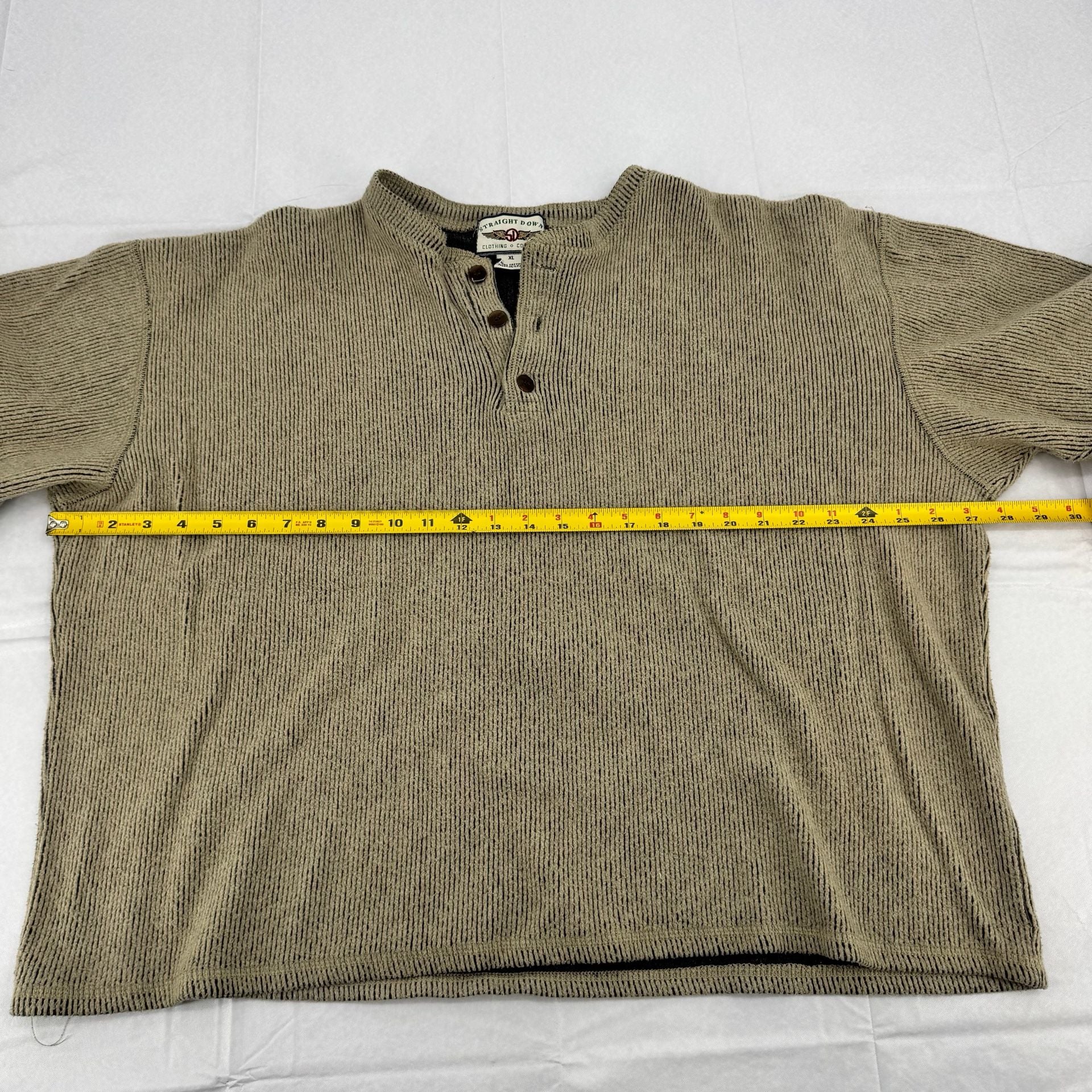 Vintage Straight Down Henley Sweater Size XL Tan Long Sleeve Cotton USA 5