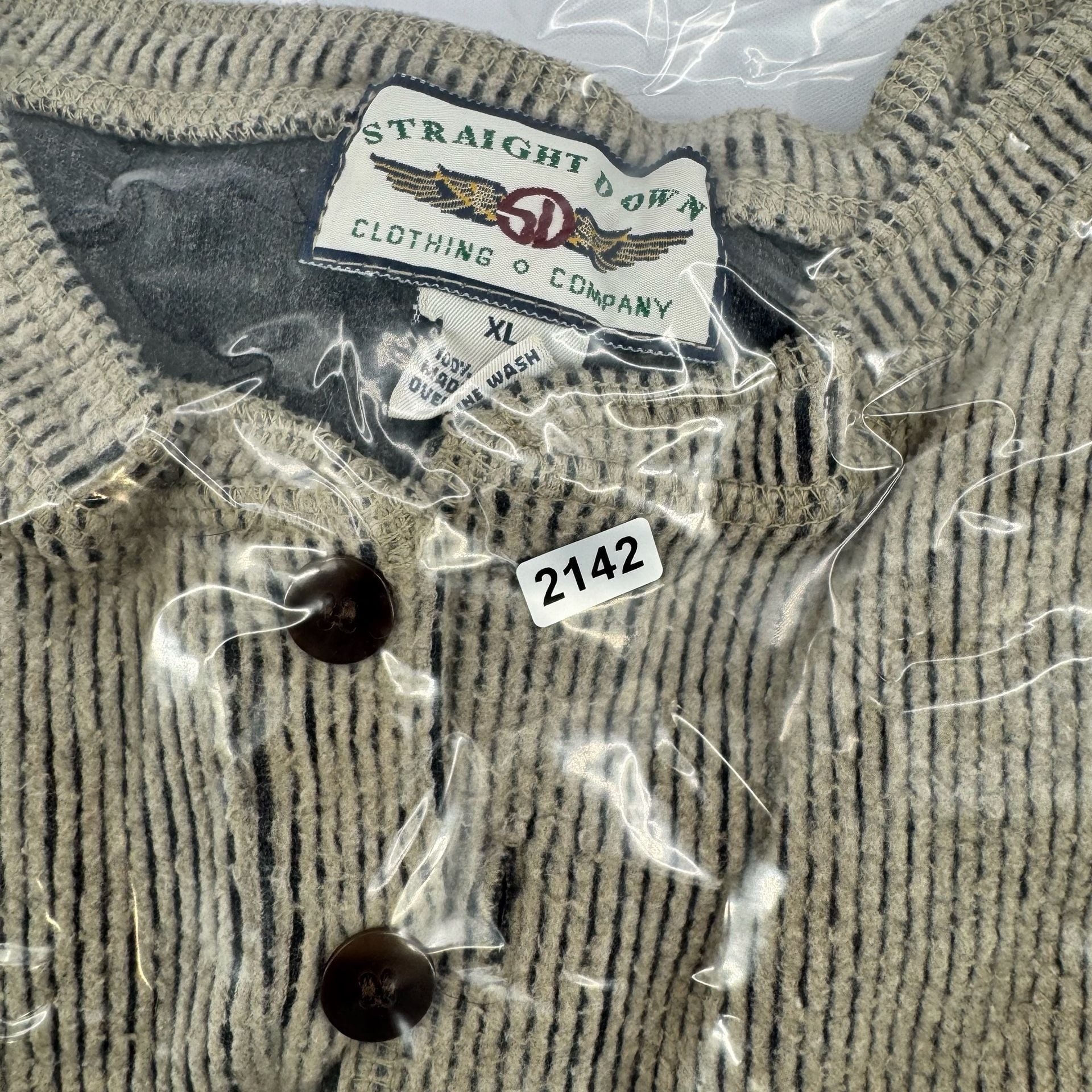 Vintage Straight Down Henley Sweater Size XL Tan Long Sleeve Cotton USA 7