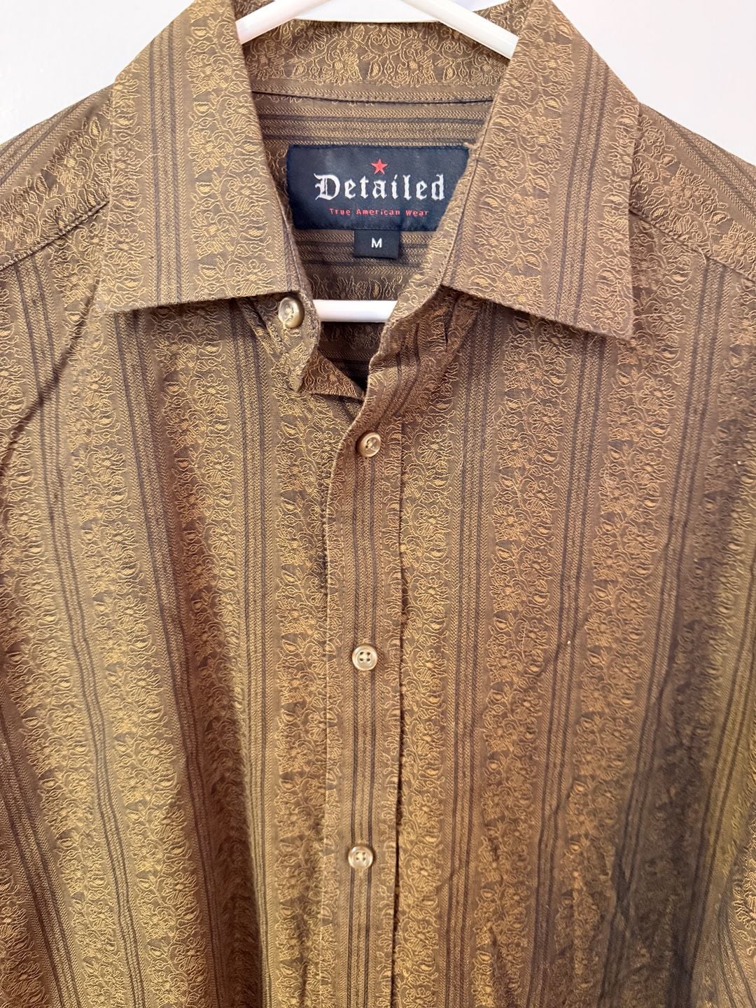 Detailed Long Sleeve Button Down Shirt Size M Brown Pattern 3