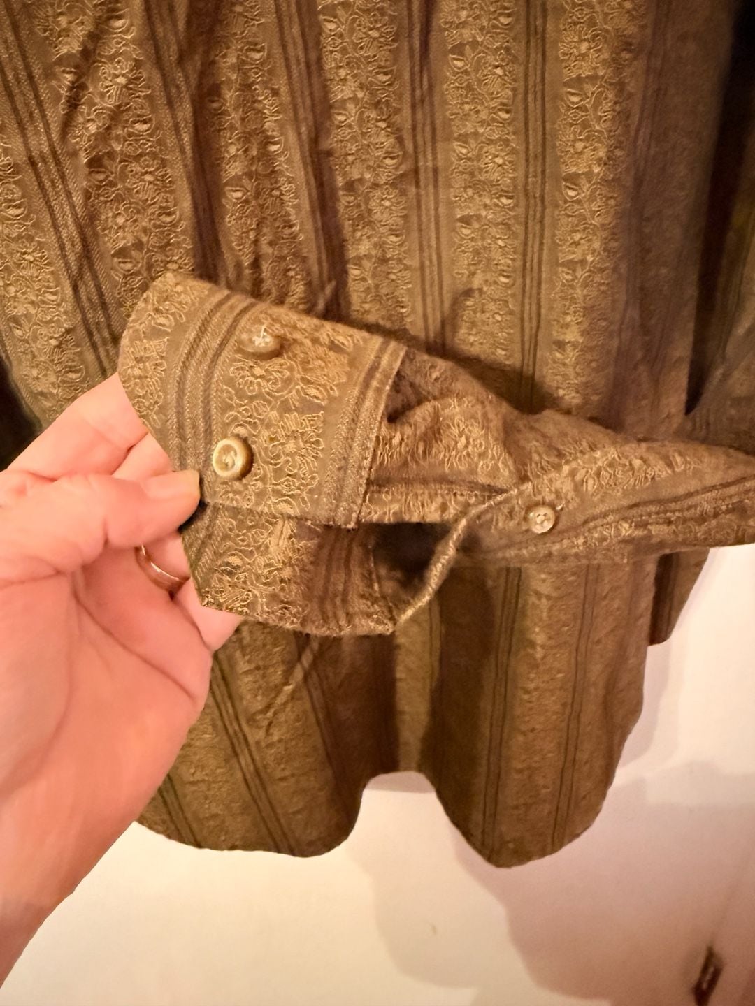 Detailed Long Sleeve Button Down Shirt Size M Brown Pattern 4