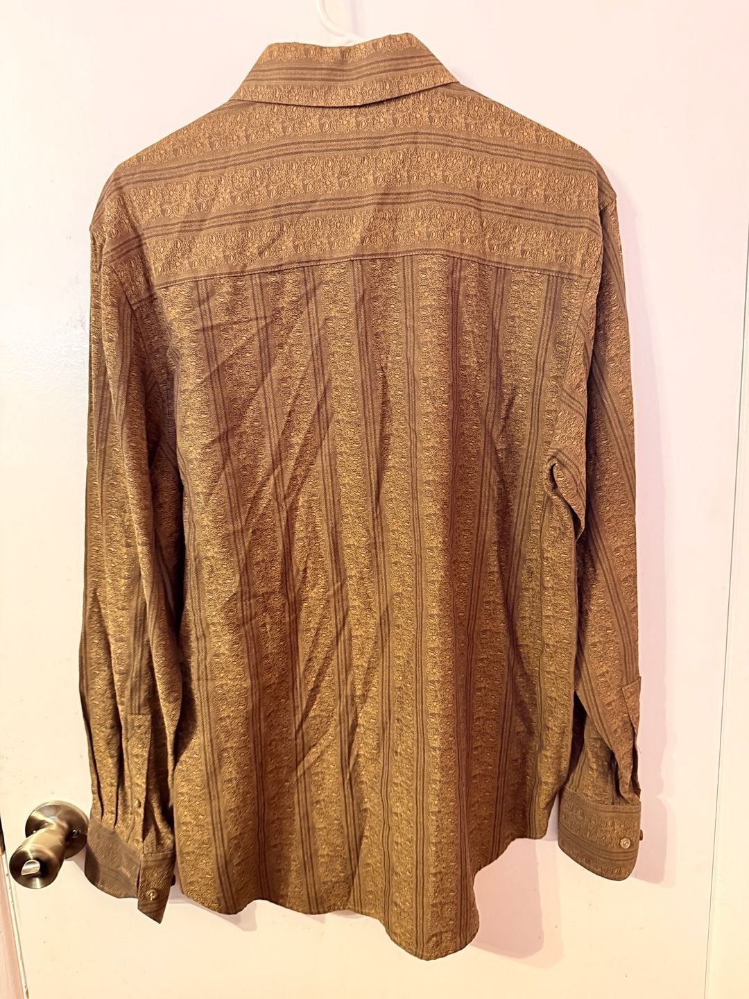 Detailed Long Sleeve Button Down Shirt Size M Brown Pattern 5