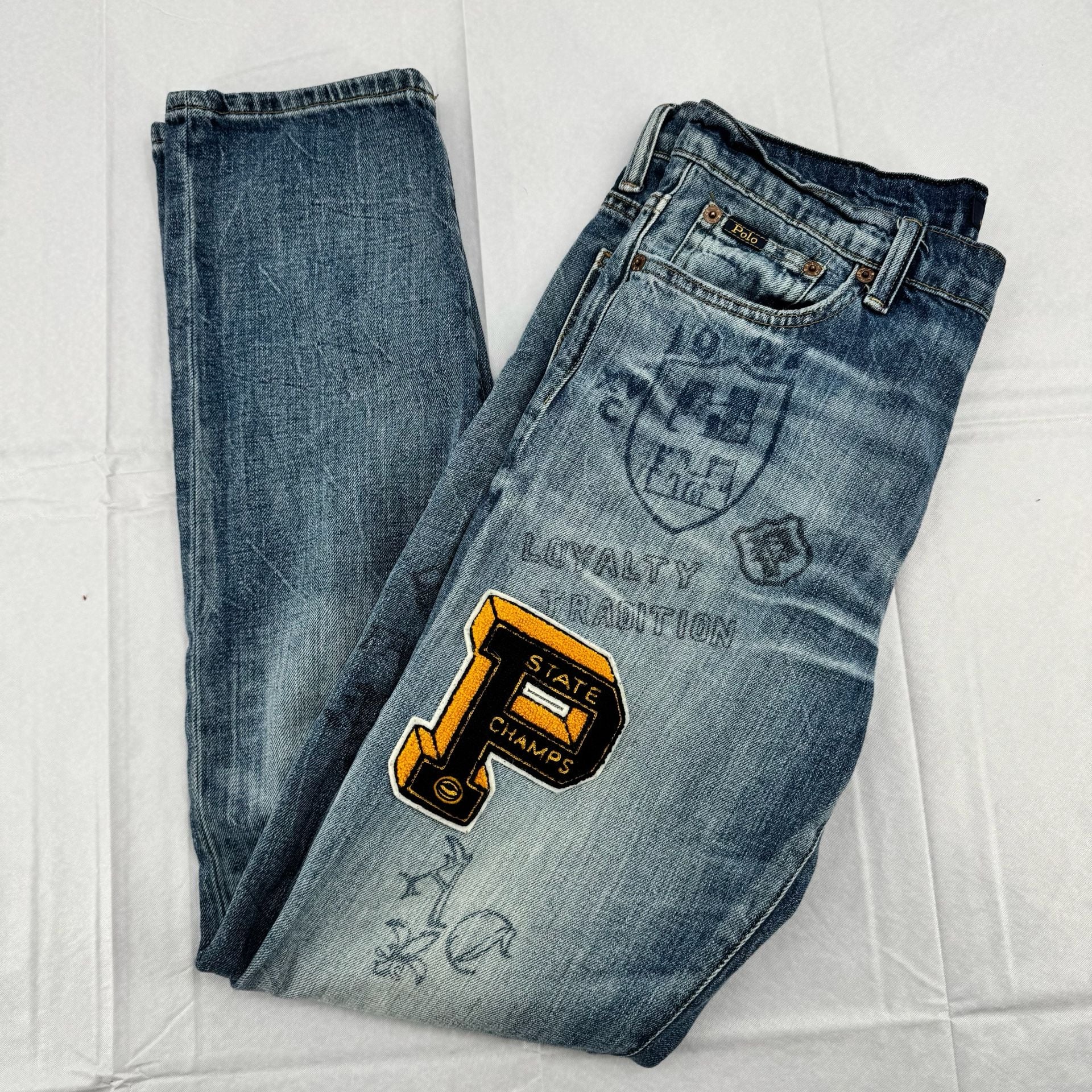 Y2K Polo Ralph Lauren Sullivan Slim Varsity Patch Graphic Jeans Y2K Denim 11