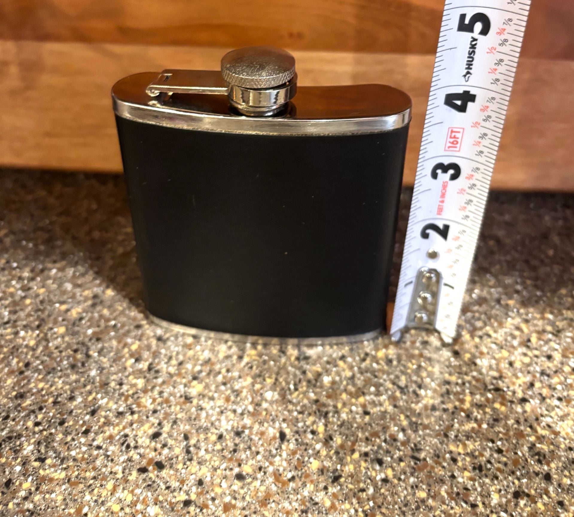 Stainless Steel Flask 6 oz Black Faux Leather Wrapped 1