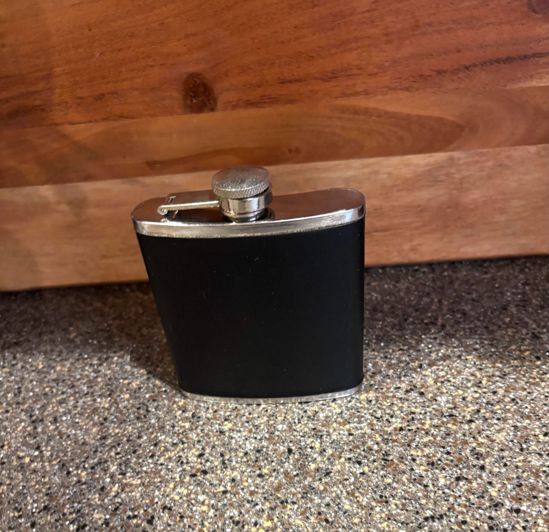 Stainless Steel Flask 6 oz Black Faux Leather Wrapped 3