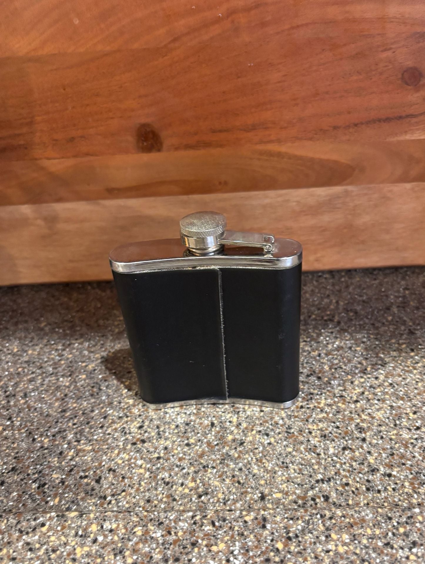Stainless Steel Flask 6 oz Black Faux Leather Wrapped 5